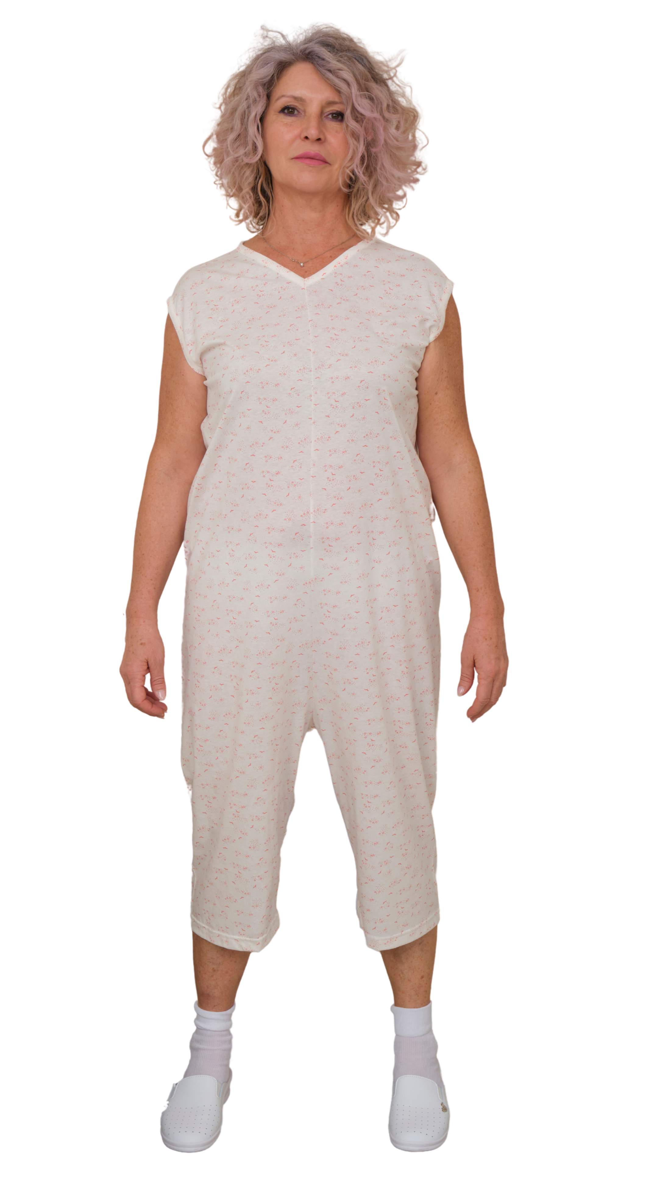 Adaptive Summer Pyjamas – Model 9012/8 – Sleeveless & Shorts – 100% Cotton – Back & Inner Leg Zippers – Alzheimer & Incontinence Care – Made in Italy