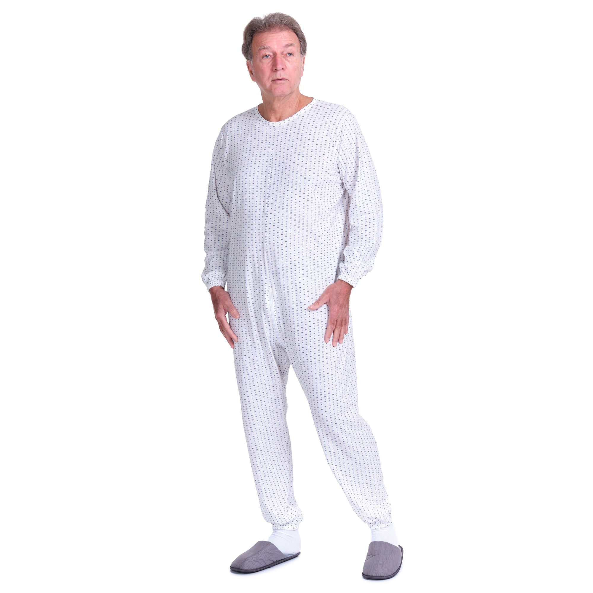 Adaptive Pyjamas – Model 9017 – Long Sleeve 100% Cotton Jumpsuit – Back Zipper – Elderly, Incontinence & Alzheimer Care – Made in Italy