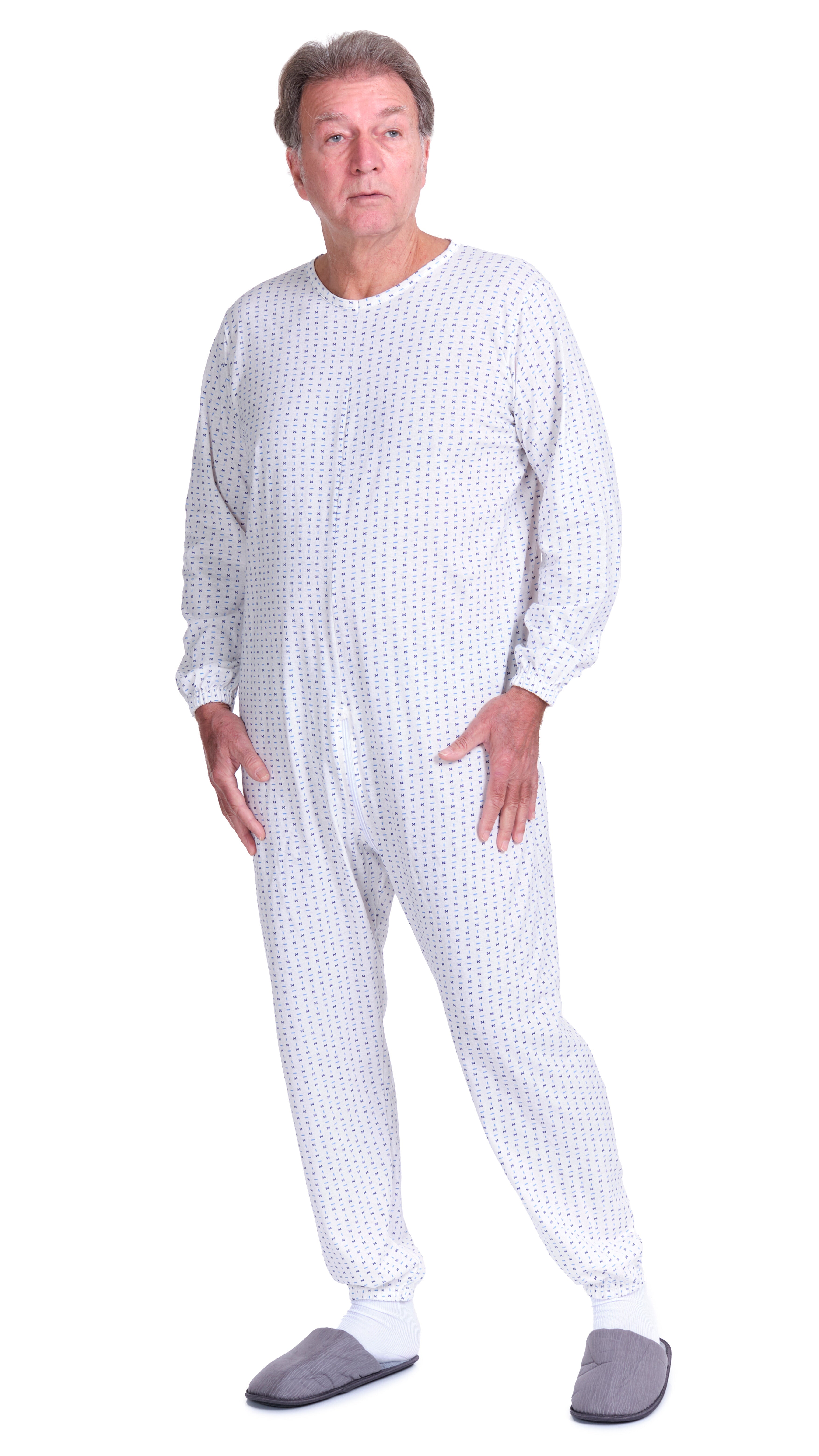 Adaptive Pyjamas – Model 9017 – Long Sleeve 100% Cotton Jumpsuit – Back Zipper – Elderly, Incontinence & Alzheimer Care – Made in Italy