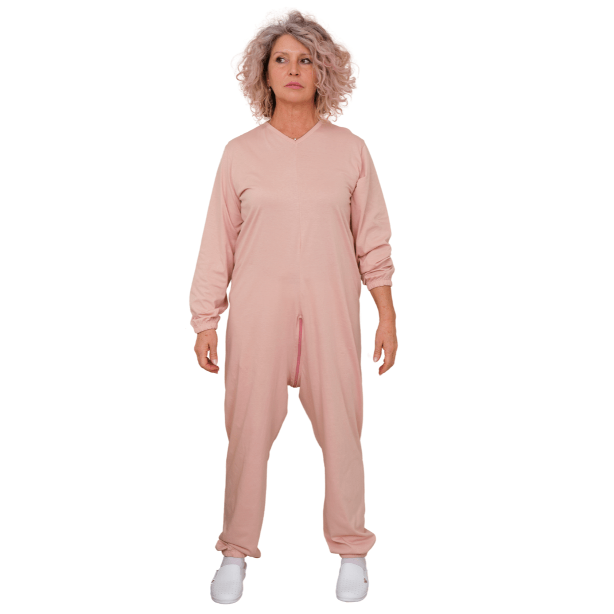 One-piece pyjamas for hospital patients with full-length zip and long sleeves, 100% Cotton - 9078 ML PL