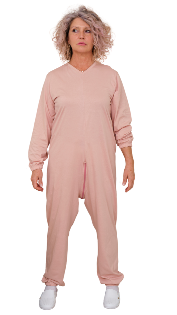One-piece pyjamas for hospital patients with full-length zip and long sleeves, 100% Cotton - 9078 ML PL