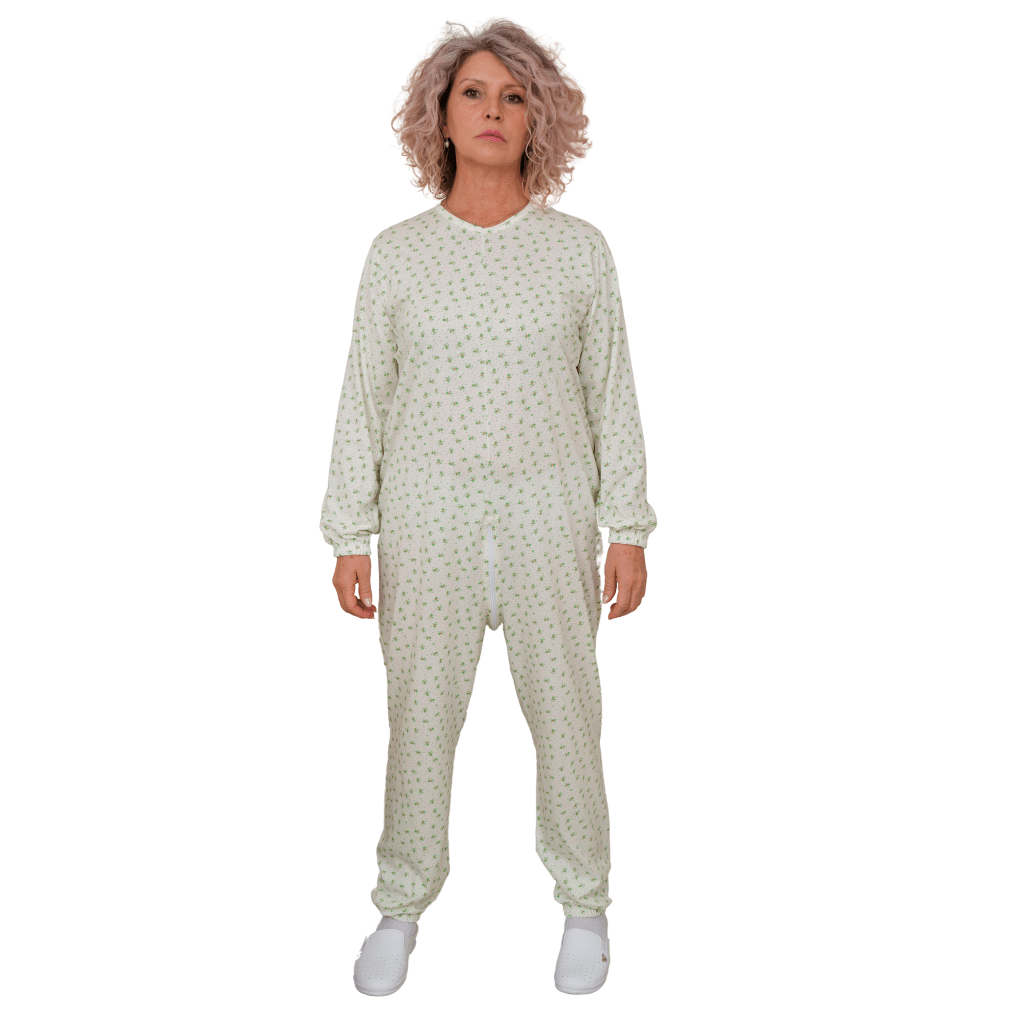 Adaptive Pyjamas – Model 9017 – Long Sleeve 100% Cotton Jumpsuit – Back Zipper – Elderly, Incontinence & Alzheimer Care – Made in Italy