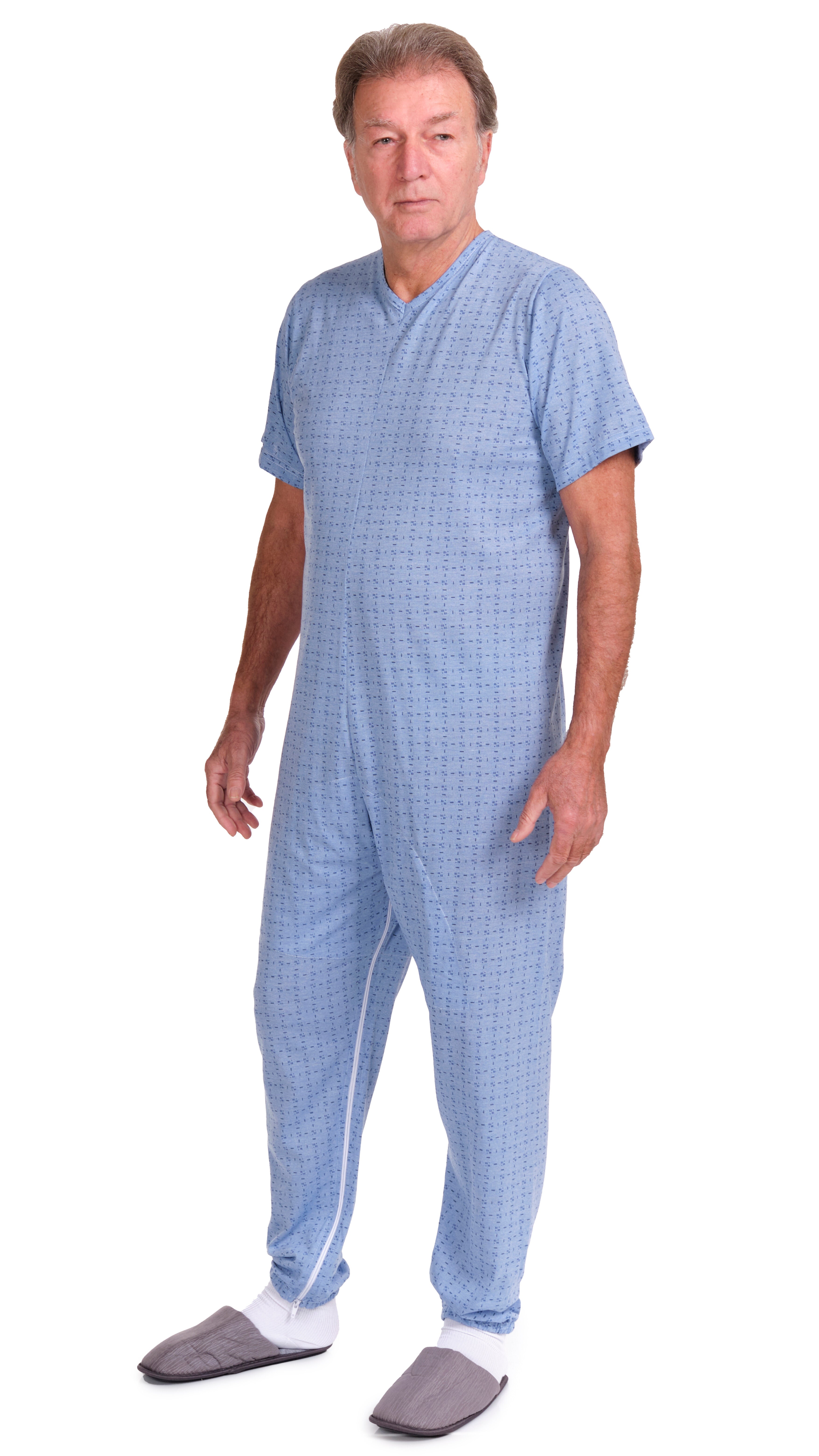Geriatric Pyjamas Short-sleeved with Zips Inside the Legs, Cotton and Polyester - 9008/4