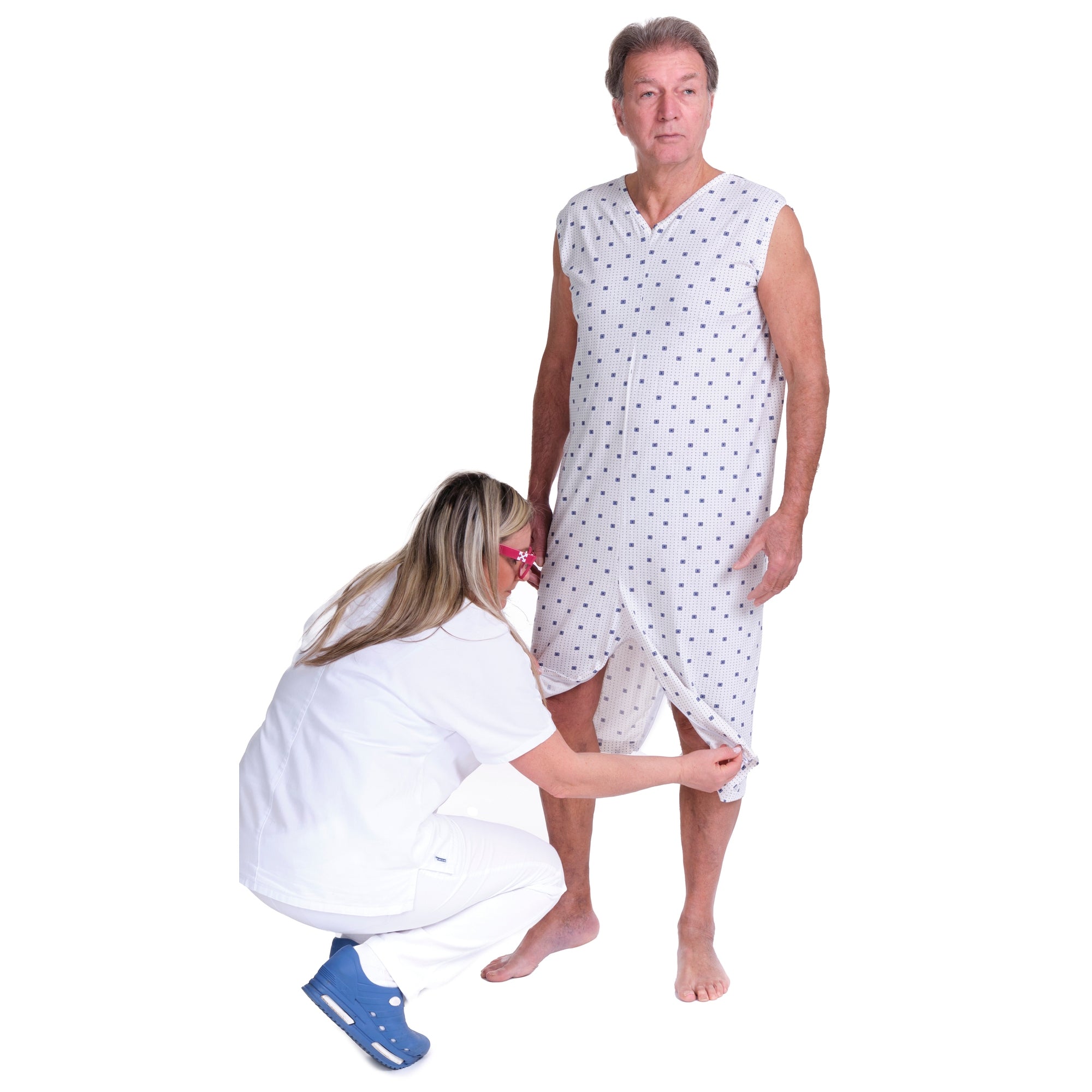Adaptive Summer Pyjamas – Model 9012/8 – Sleeveless & Shorts – 100% Cotton – Back & Inner Leg Zippers – Alzheimer & Incontinence Care – Made in Italy
