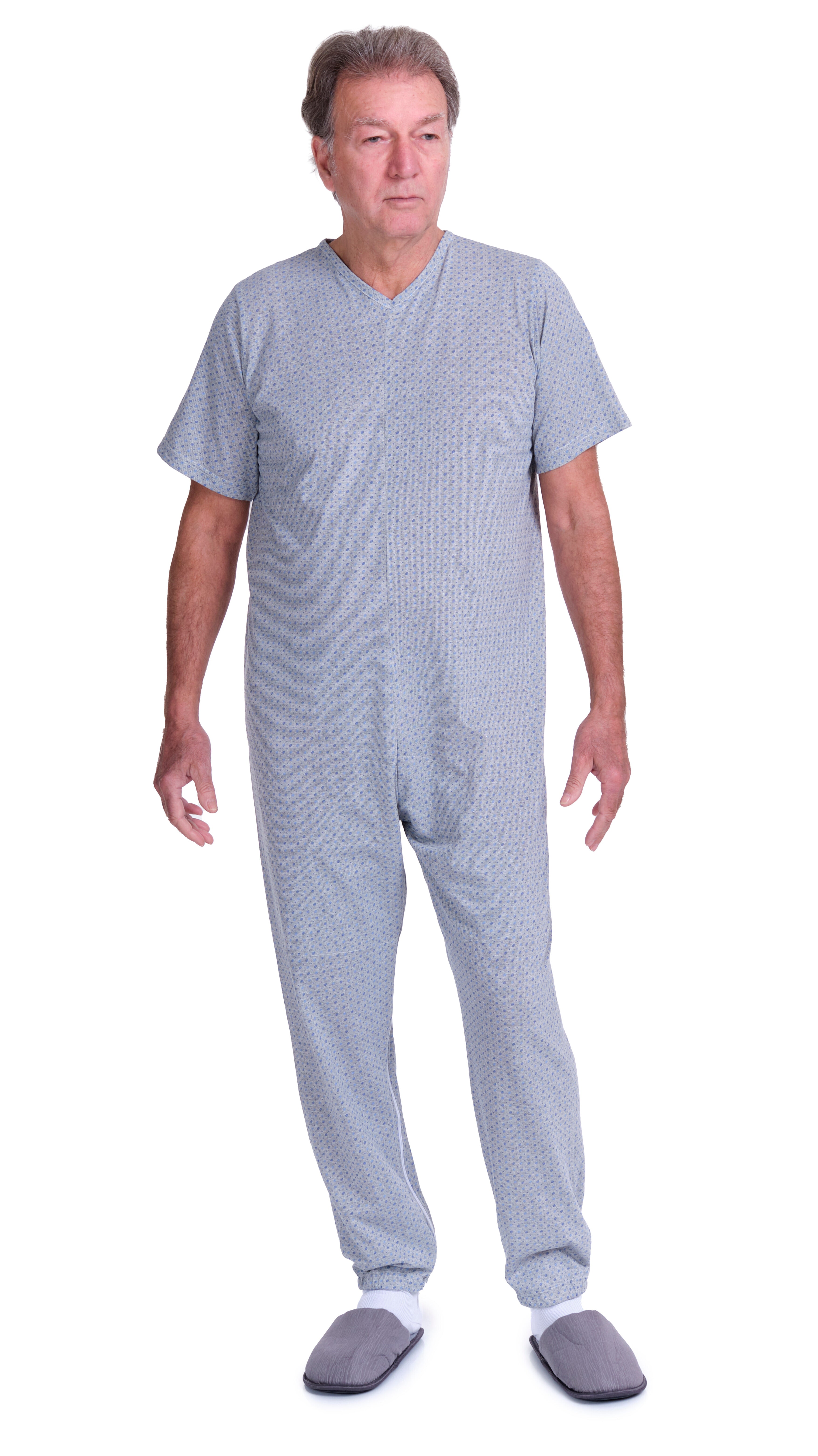 Geriatric Pyjamas Short-sleeved with Zips Inside the Legs, Cotton and Polyester - 9008/4