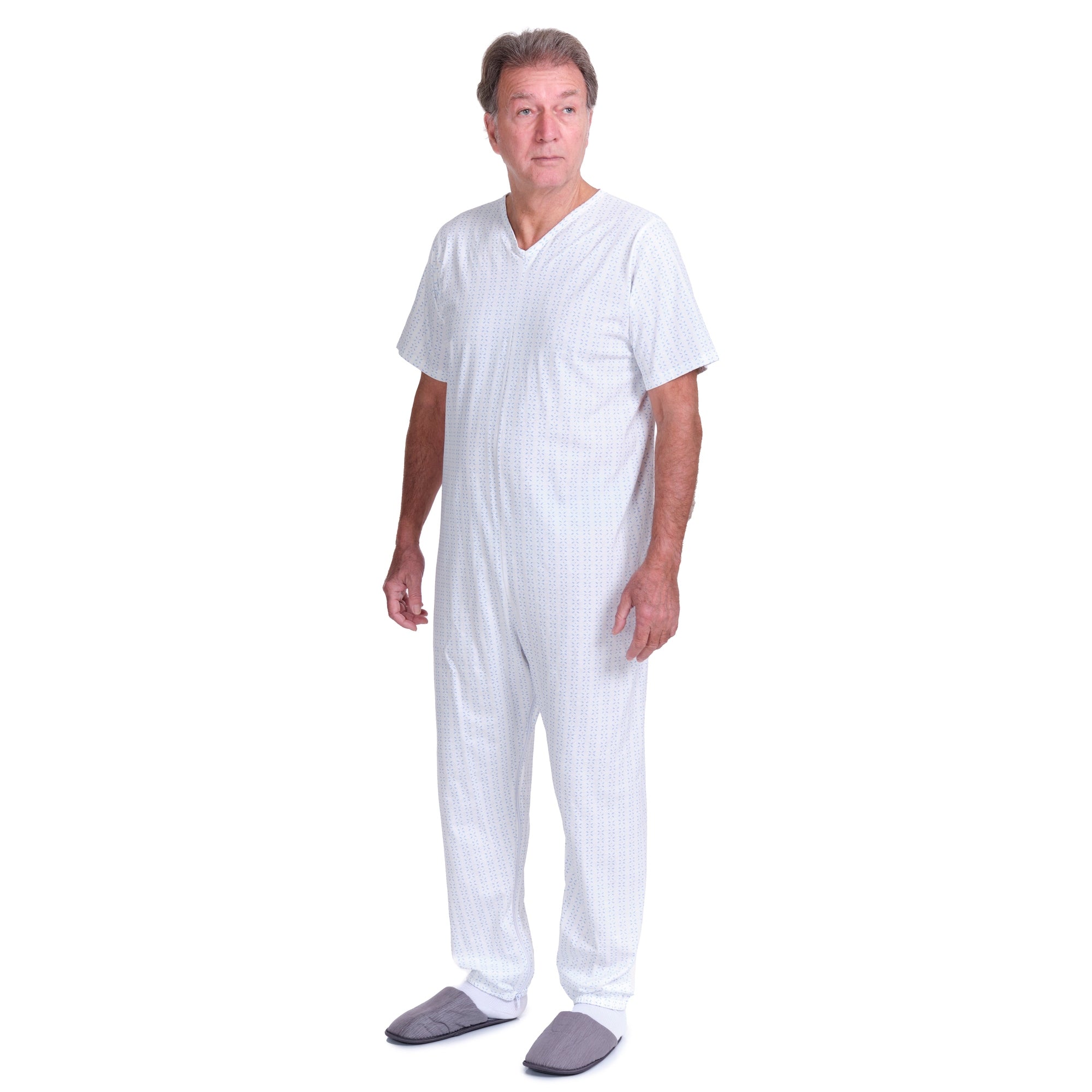 Summer Adaptive Pyjamas Anti Strip – Model 9012/4 – Short Sleeve 100% Cotton – Back Zipper + Double Leg Zips – Alzheimer & Incontinence Care