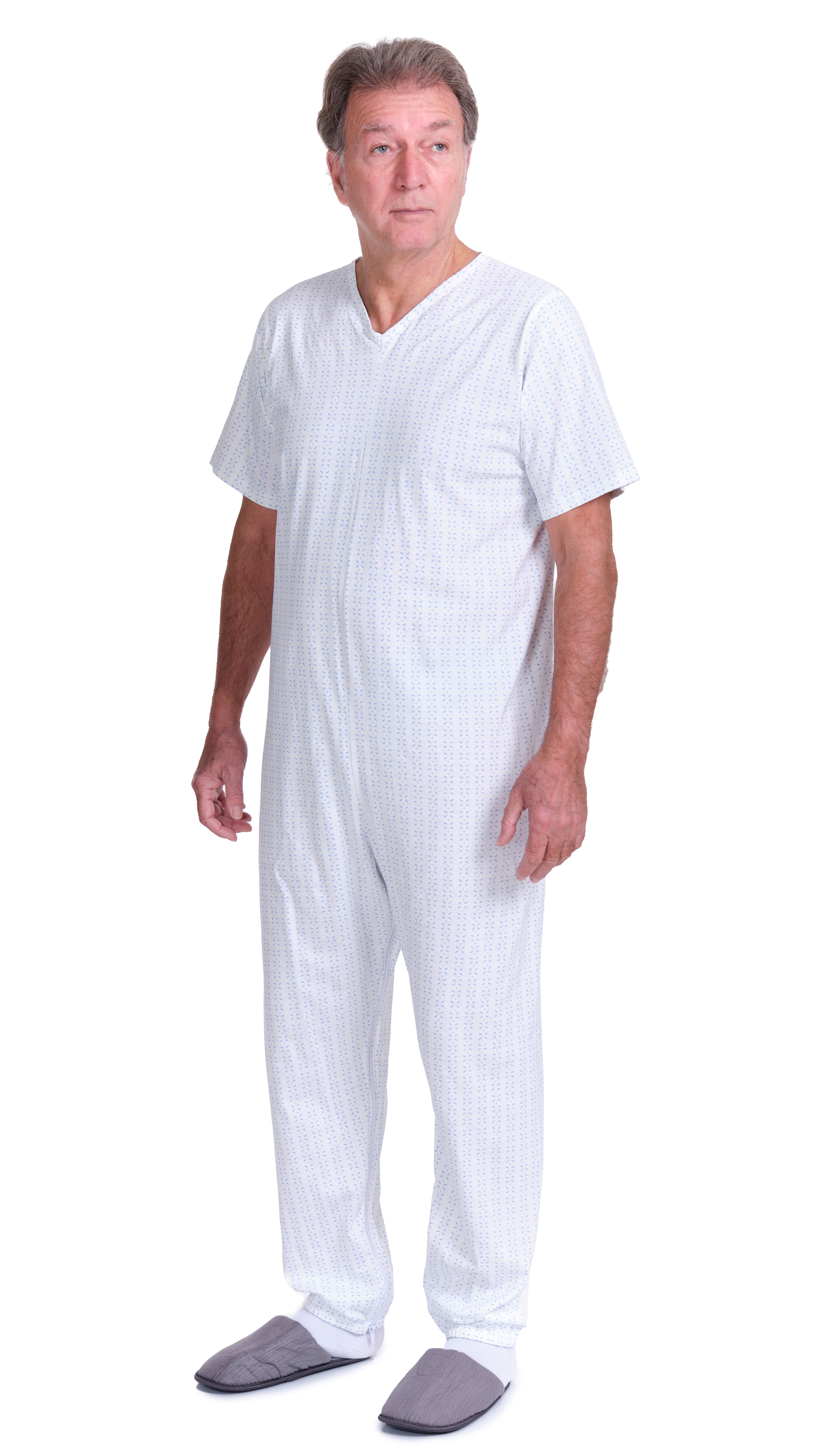 Summer Adaptive Pyjamas Anti Strip – Model 9012/4 – Short Sleeve 100% Cotton – Back Zipper + Double Leg Zips – Alzheimer & Incontinence Care