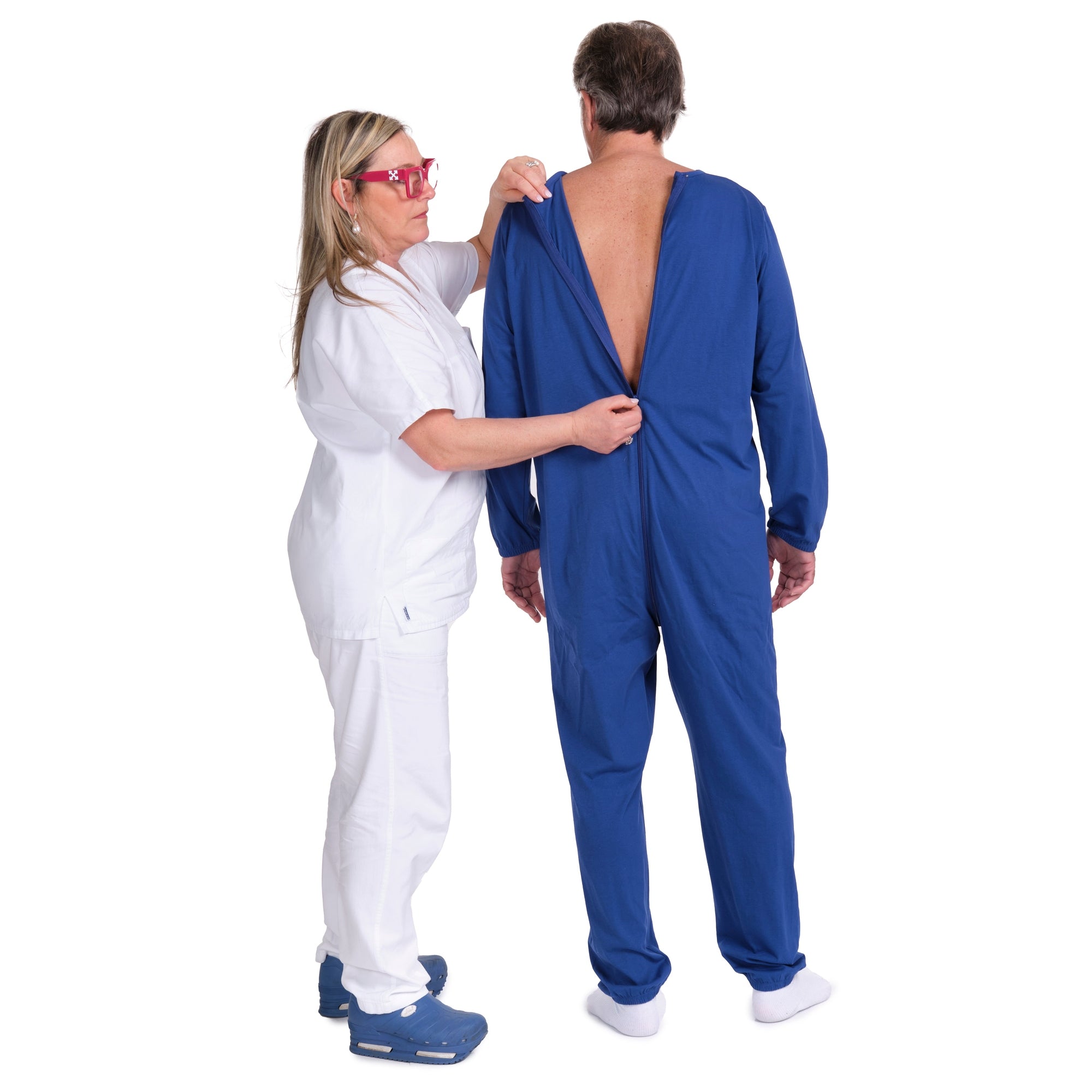 One-piece pyjamas for hospital patients with full-length zip and long sleeves, 100% Cotton - 9078 ML PL