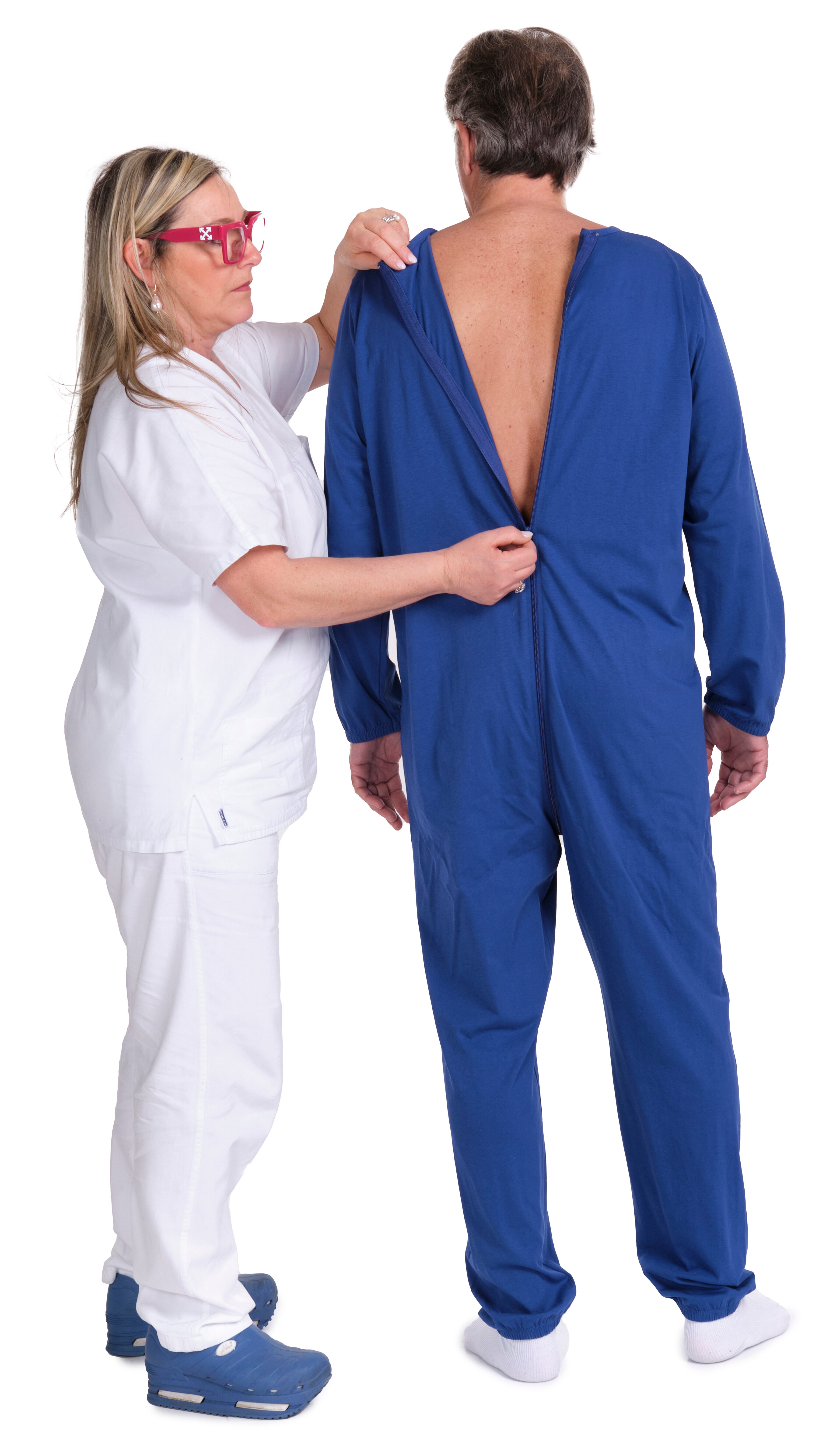 One-piece pyjamas for hospital patients with full-length zip and long sleeves, 100% Cotton - 9078 ML PL