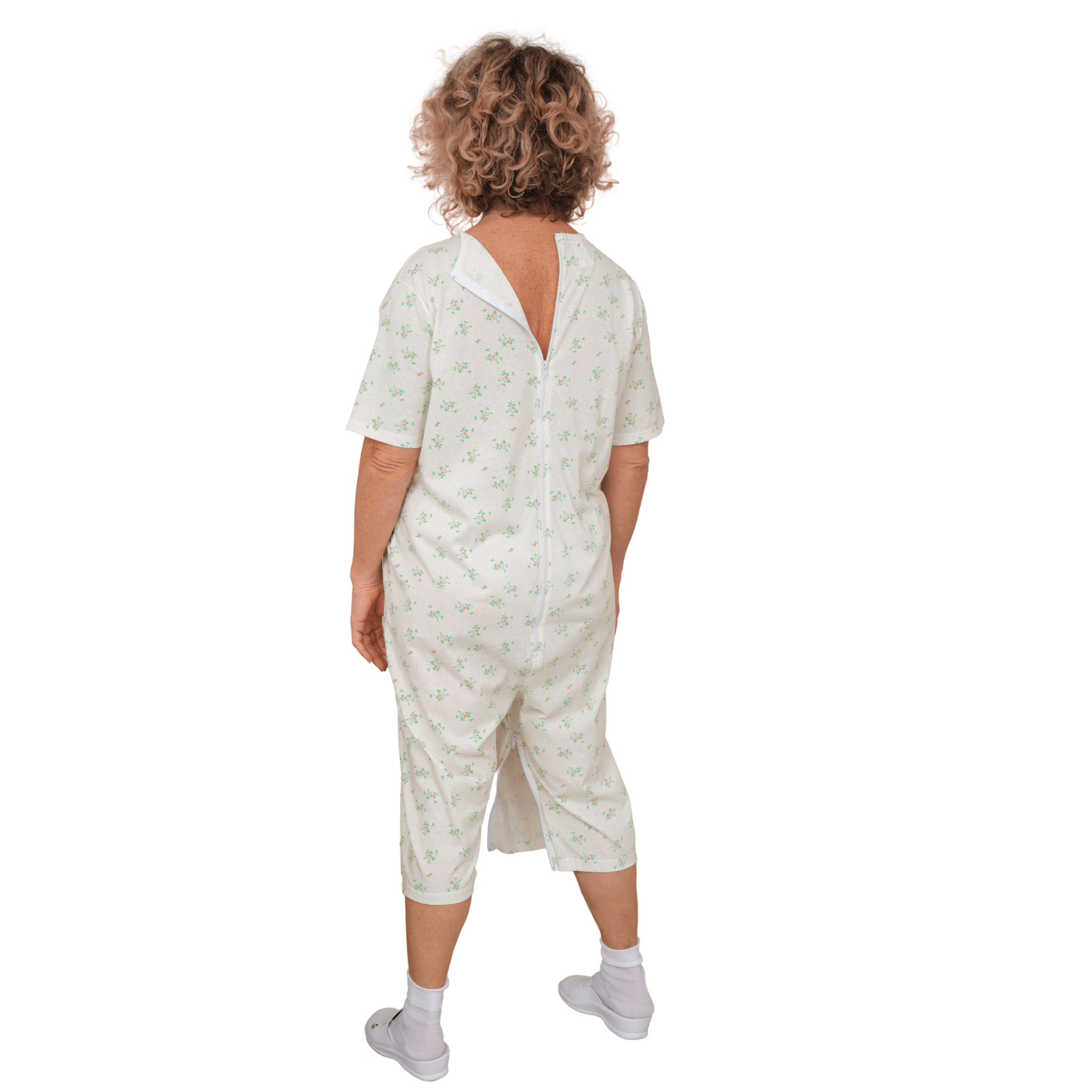 Adaptive Summer Pyjamas – Model 9012/6 – Short Sleeve & Shorts – 100% Cotton – Back & Inner Leg Zippers – Alzheimer & Incontinence Care – Made in Italy