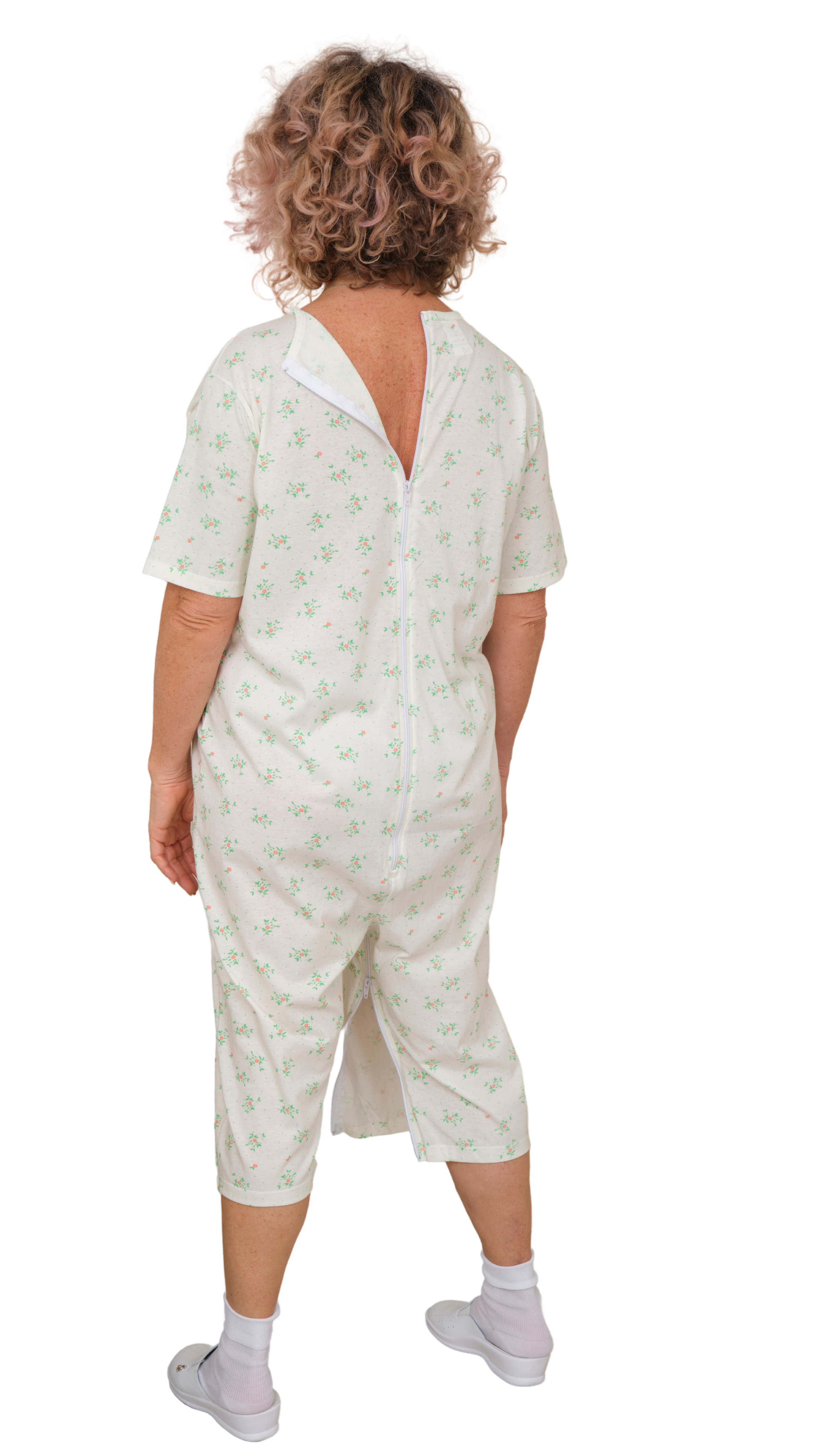 Adaptive Summer Pyjamas – Model 9012/6 – Short Sleeve & Shorts – 100% Cotton – Back & Inner Leg Zippers – Alzheimer & Incontinence Care – Made in Italy