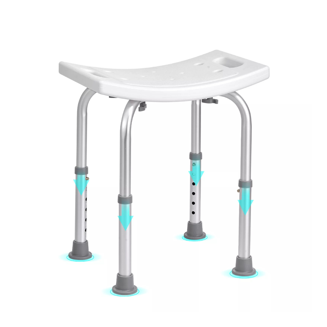 Shower Stool — Adjustable Height (40–60 cm), Anti-Rust Aluminum, Non-Slip Rubber Feet, U-Shaped Ergonomic Seat