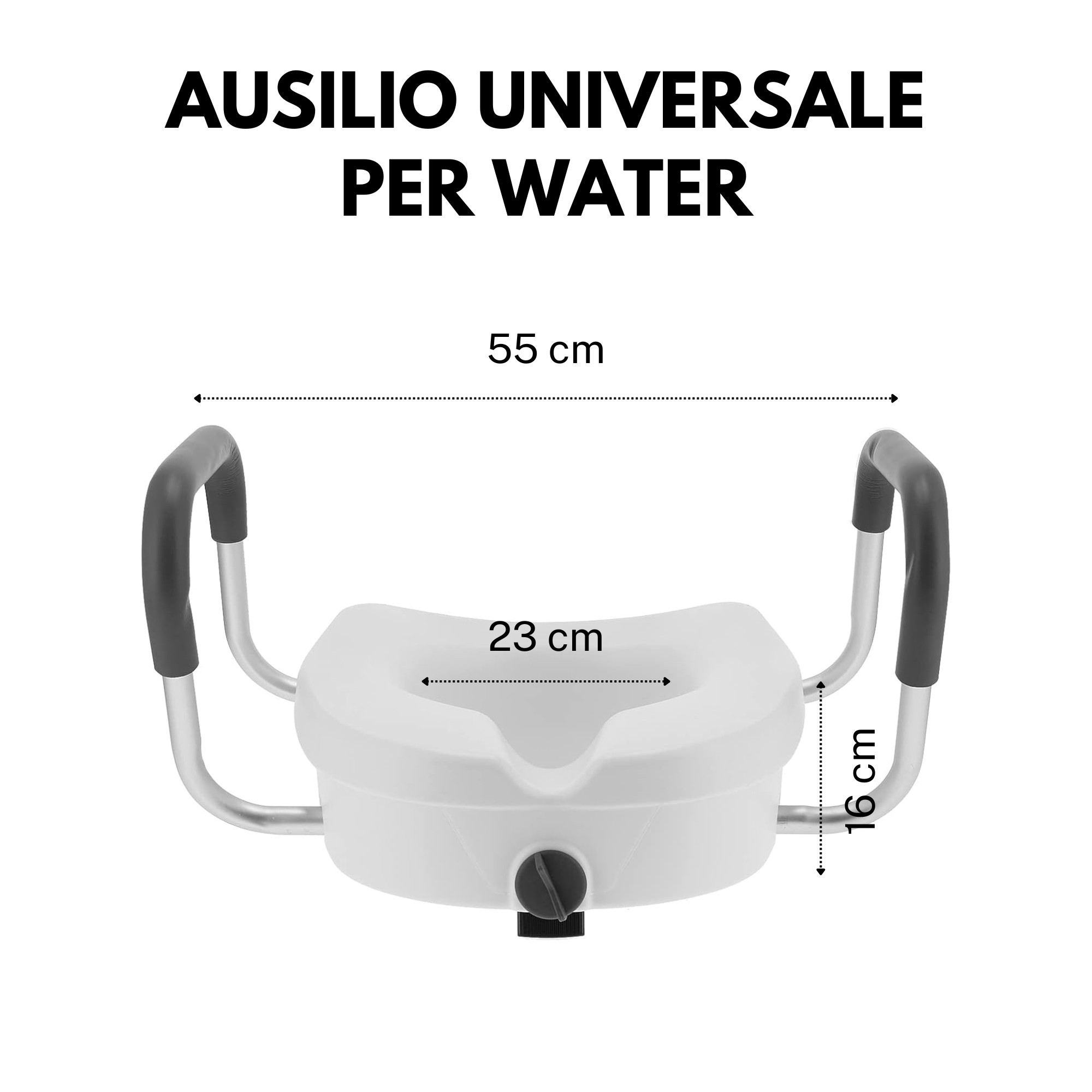 Raised Toilet Seat with Armrests — Universal Adjustable Fit, 16 cm Height, Elderly & Mobility Support