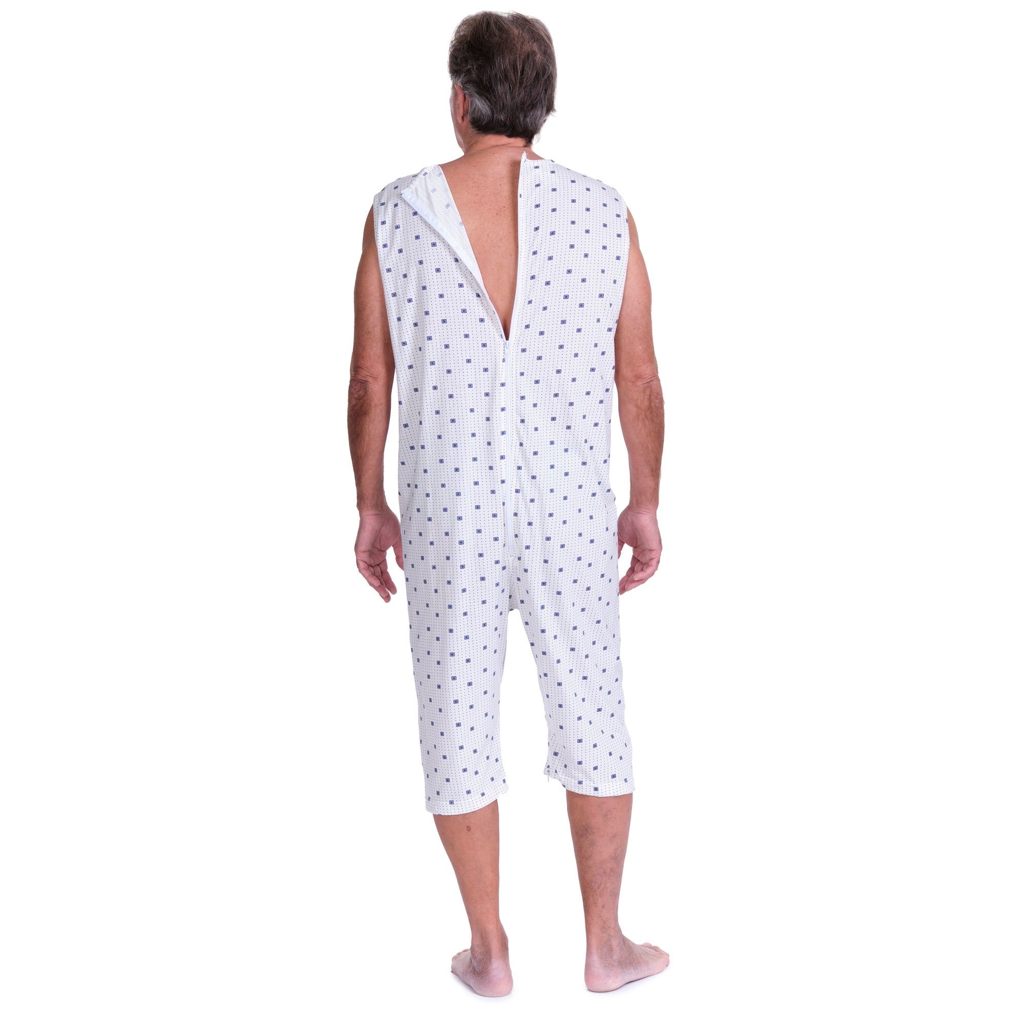 Adaptive Summer Pyjamas – Model 9012/8 – Sleeveless & Shorts – 100% Cotton – Back & Inner Leg Zippers – Alzheimer & Incontinence Care – Made in Italy