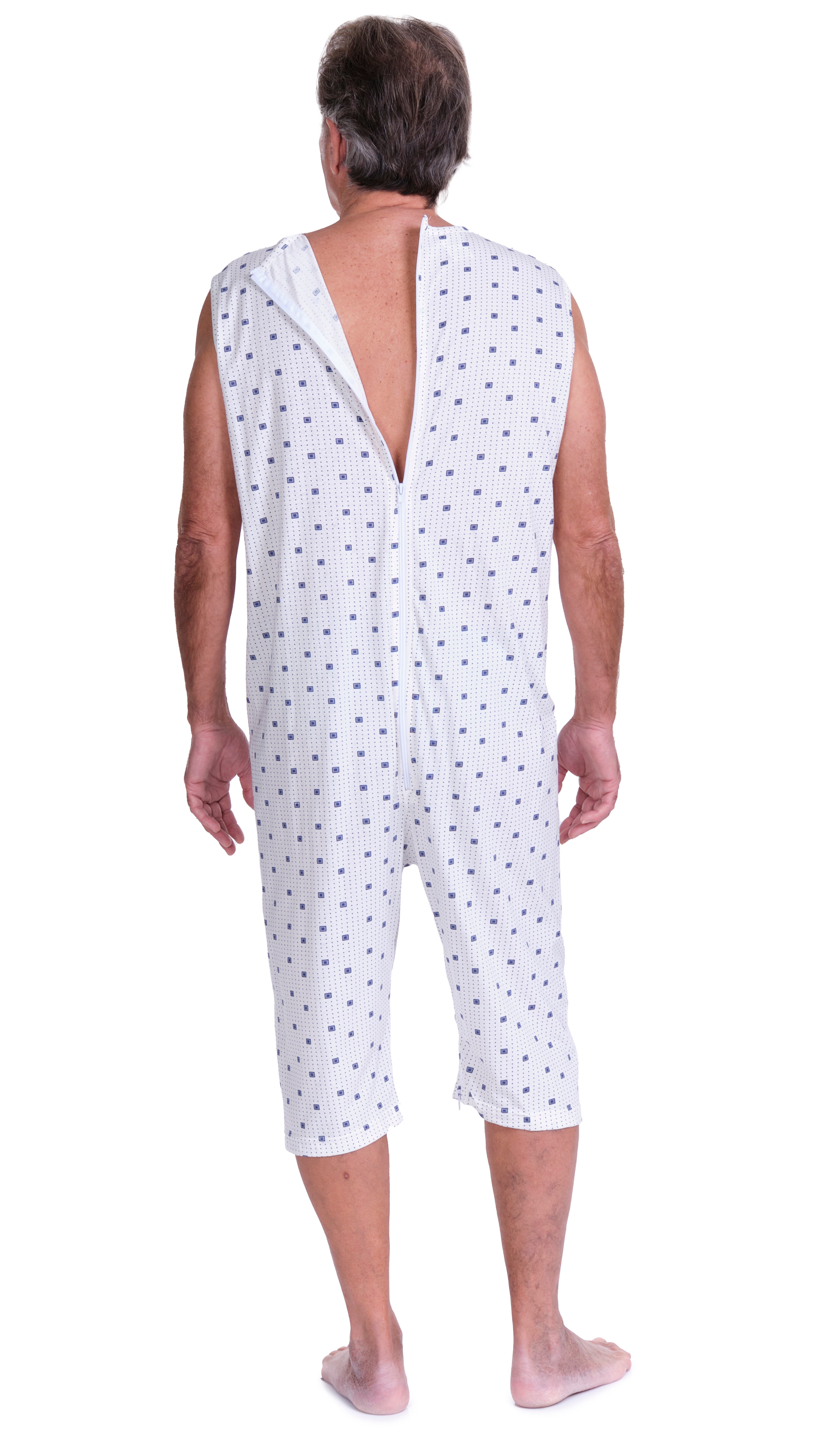 Adaptive Summer Pyjamas – Model 9012/8 – Sleeveless & Shorts – 100% Cotton – Back & Inner Leg Zippers – Alzheimer & Incontinence Care – Made in Italy