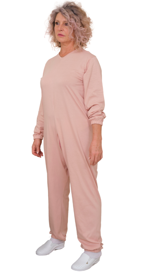 One-piece pyjamas for hospital patients with full-length zip and long sleeves, 100% Cotton - 9078 ML PL