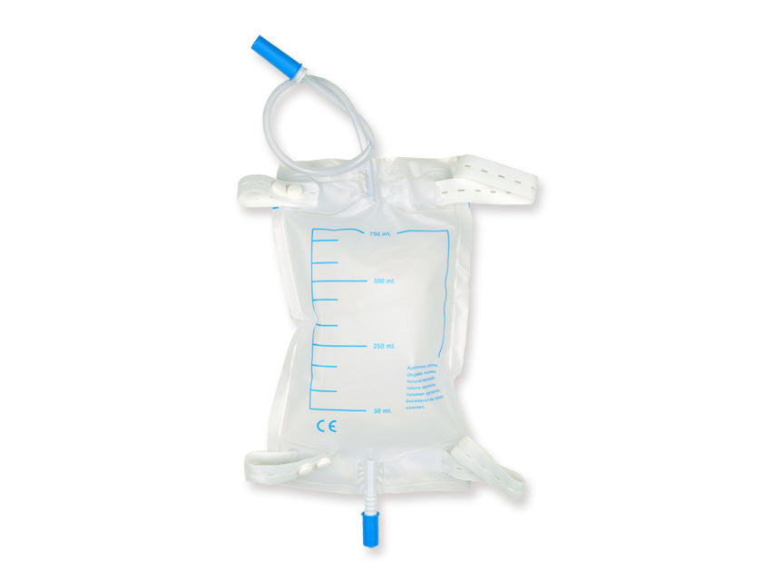 Leg Urine Drainage Bags 750 ml – 10 cm Tube with Button Kit - 30-Pack