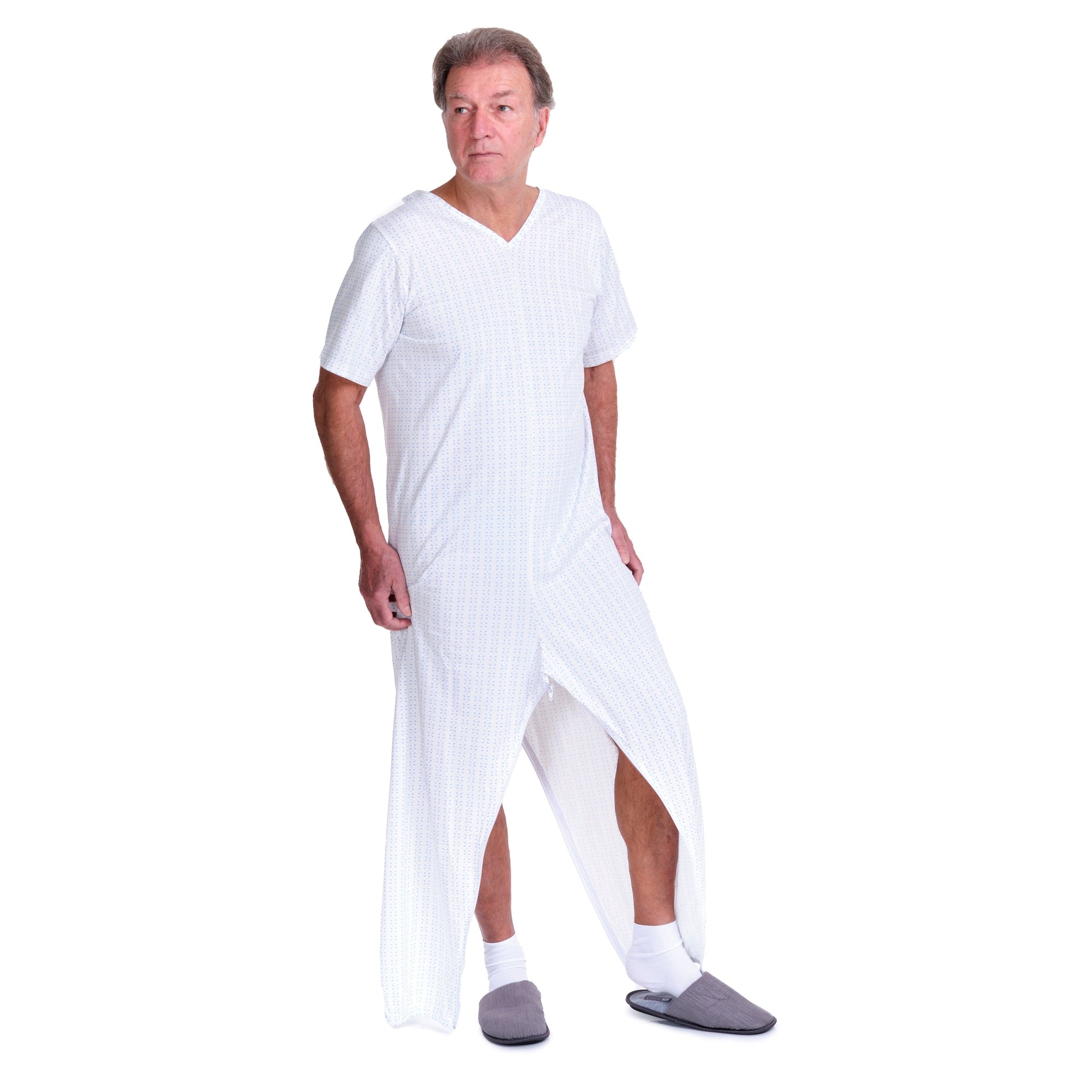 Summer Adaptive Pyjamas Anti Strip – Model 9012/4 – Short Sleeve 100% Cotton – Back Zipper + Double Leg Zips – Alzheimer & Incontinence Care