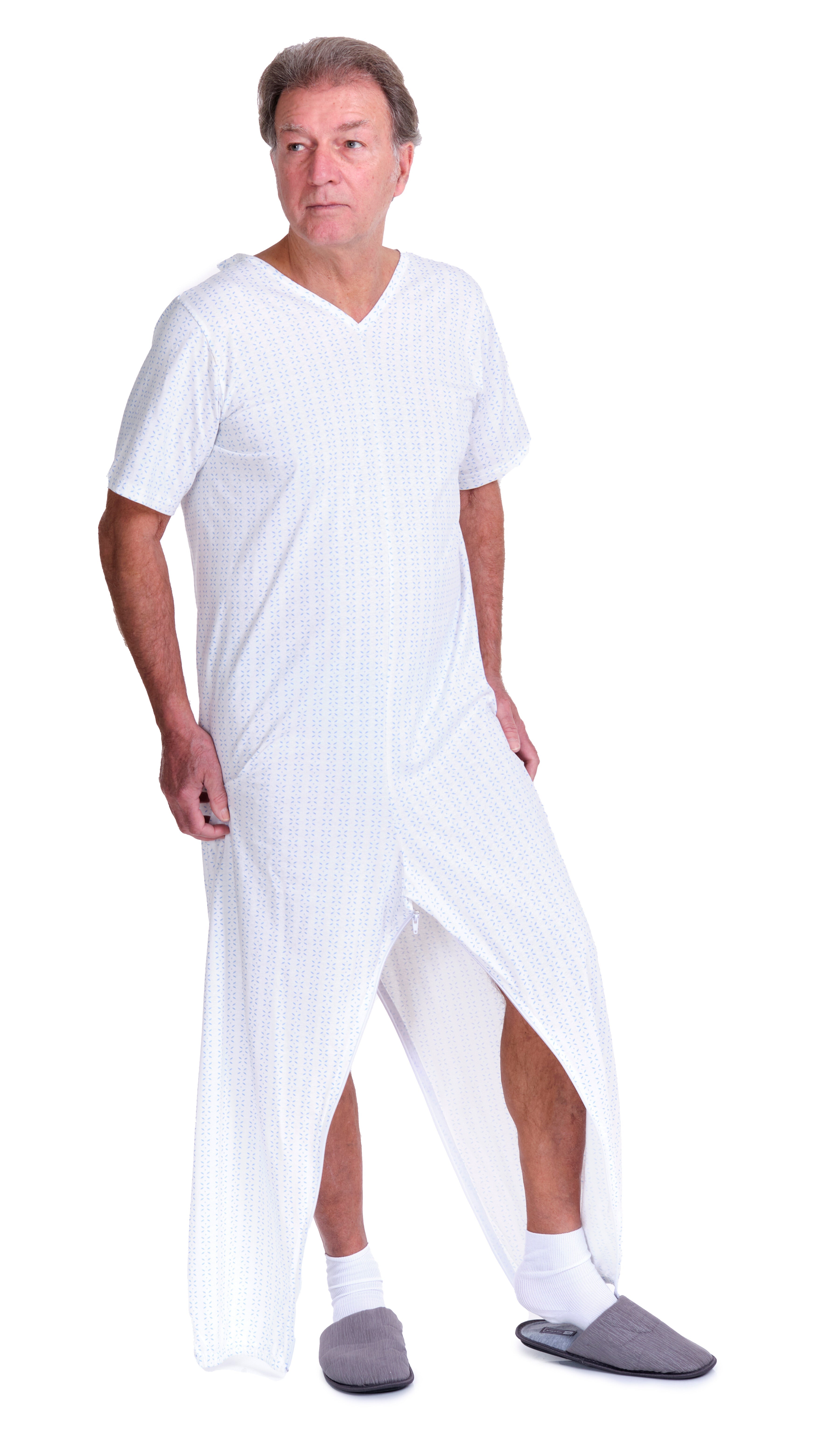 Summer Adaptive Pyjamas Anti Strip – Model 9012/4 – Short Sleeve 100% Cotton – Back Zipper + Double Leg Zips – Alzheimer & Incontinence Care