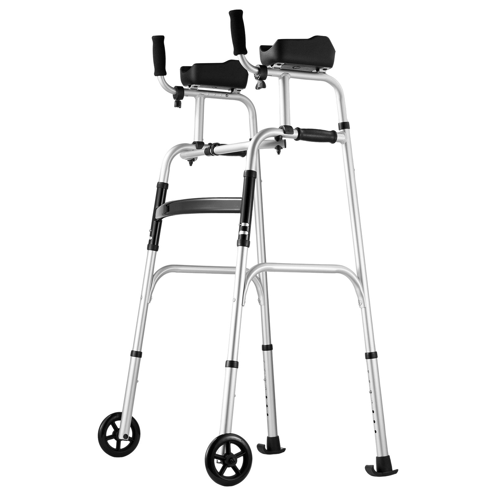 Foldable Forearm Walker — Adjustable Aluminum Rollator with Arm Supports, 8 Height Settings