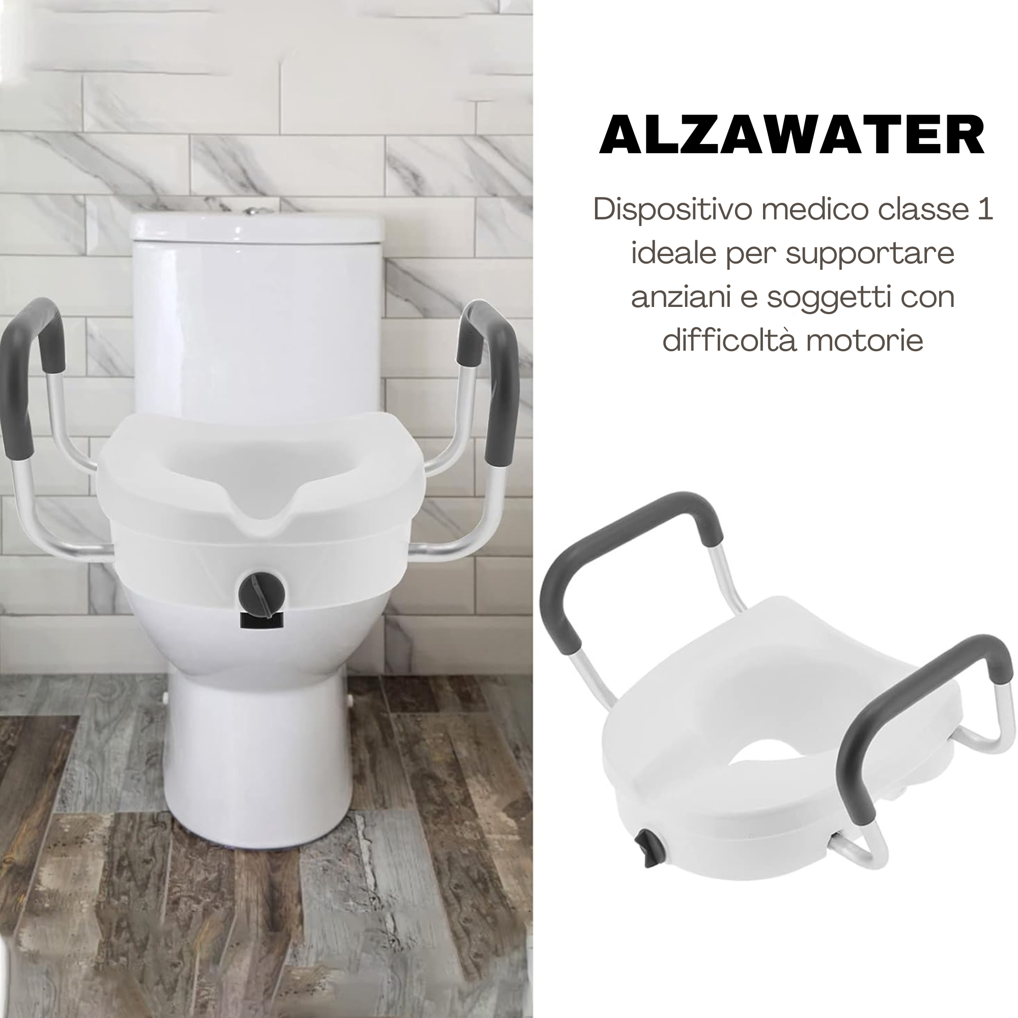 Raised Toilet Seat with Armrests — Universal Adjustable Fit, 16 cm Height, Elderly & Mobility Support