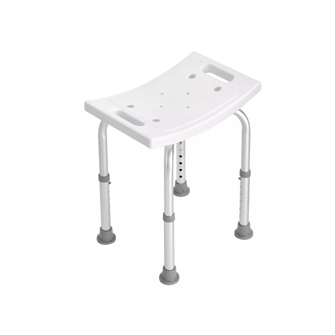 Shower Stool — Adjustable Height (40–60 cm), Anti-Rust Aluminum, Non-Slip Rubber Feet, U-Shaped Ergonomic Seat