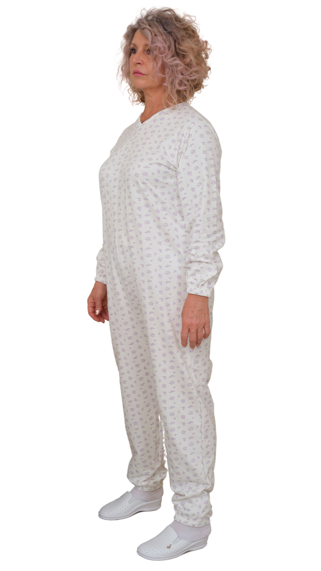 Winter Fleece Pyjama Suit with Back Fastening, Single Colour, 100% Cotton - 9012-F - Alzheimer and Dementia