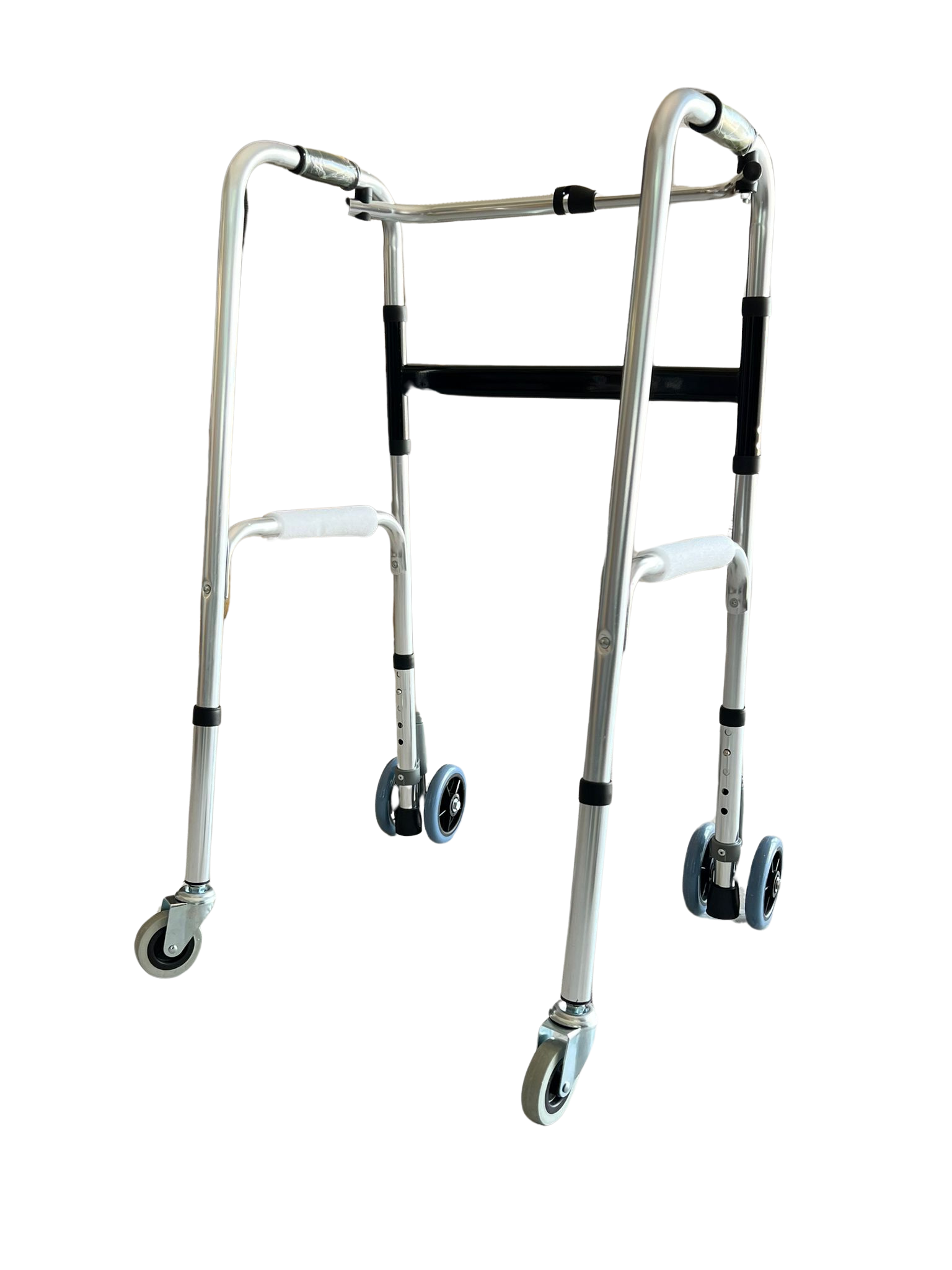 Folding Walker with Adjustable Height, 4 Wheels – Lightweight Aluminum Mobility Aid
