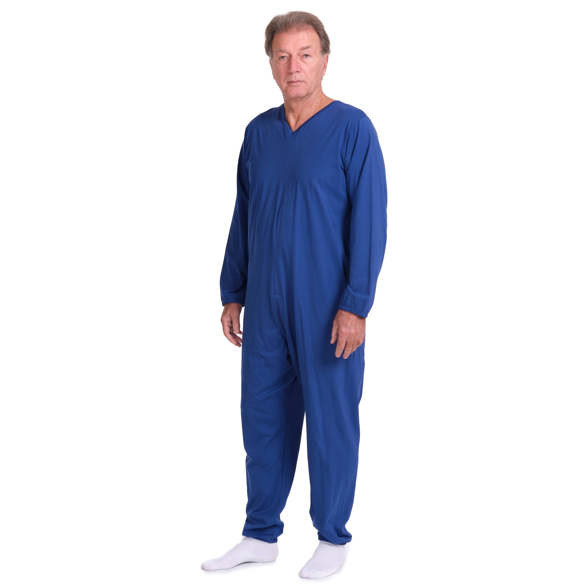 One-piece pyjamas for hospital patients with full-length zip and long sleeves, 100% Cotton - 9078 ML PL
