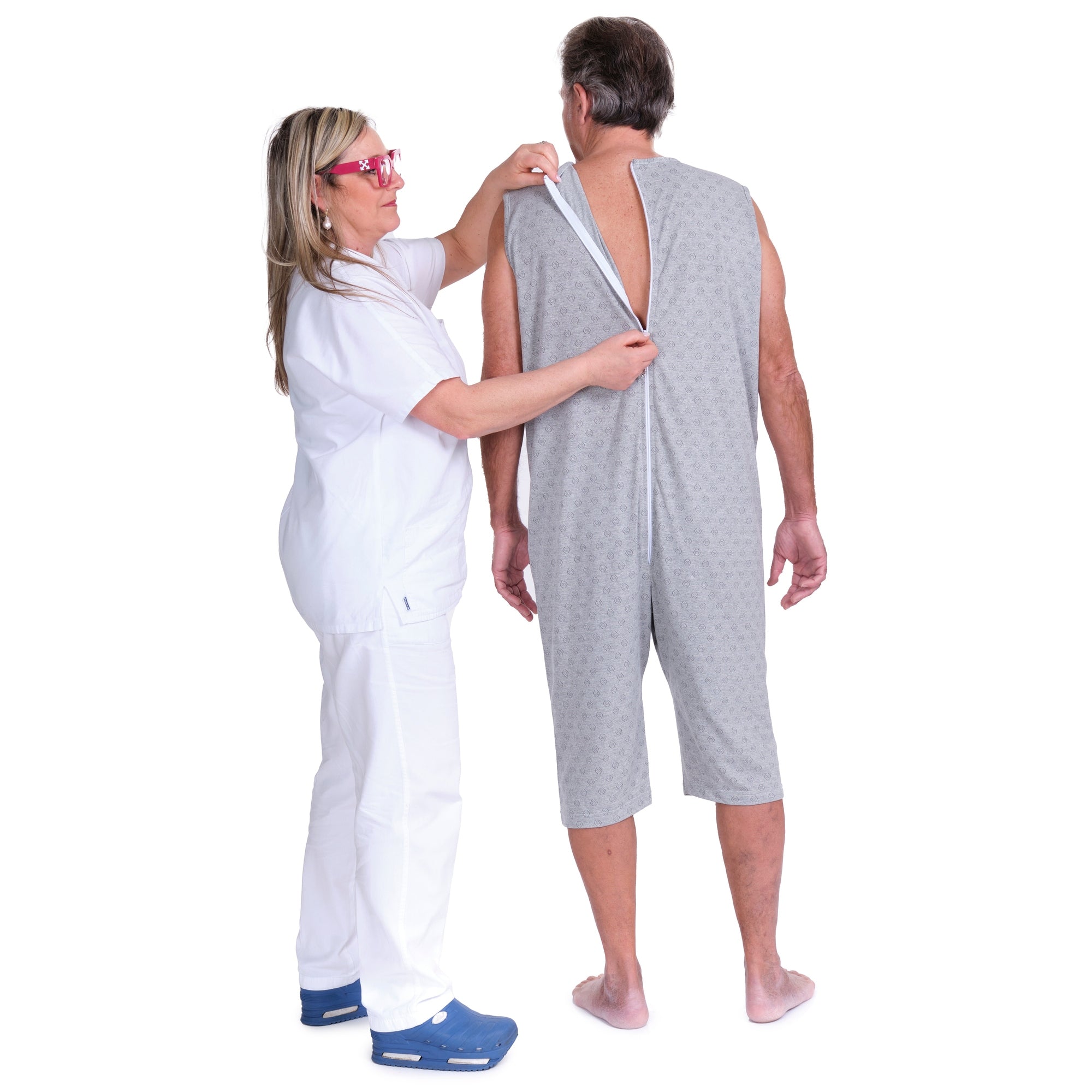 Sleeveless Medical pyjamas with shorts, 1 zip/fastener at the back, cotton/polyester blend - 9008/7