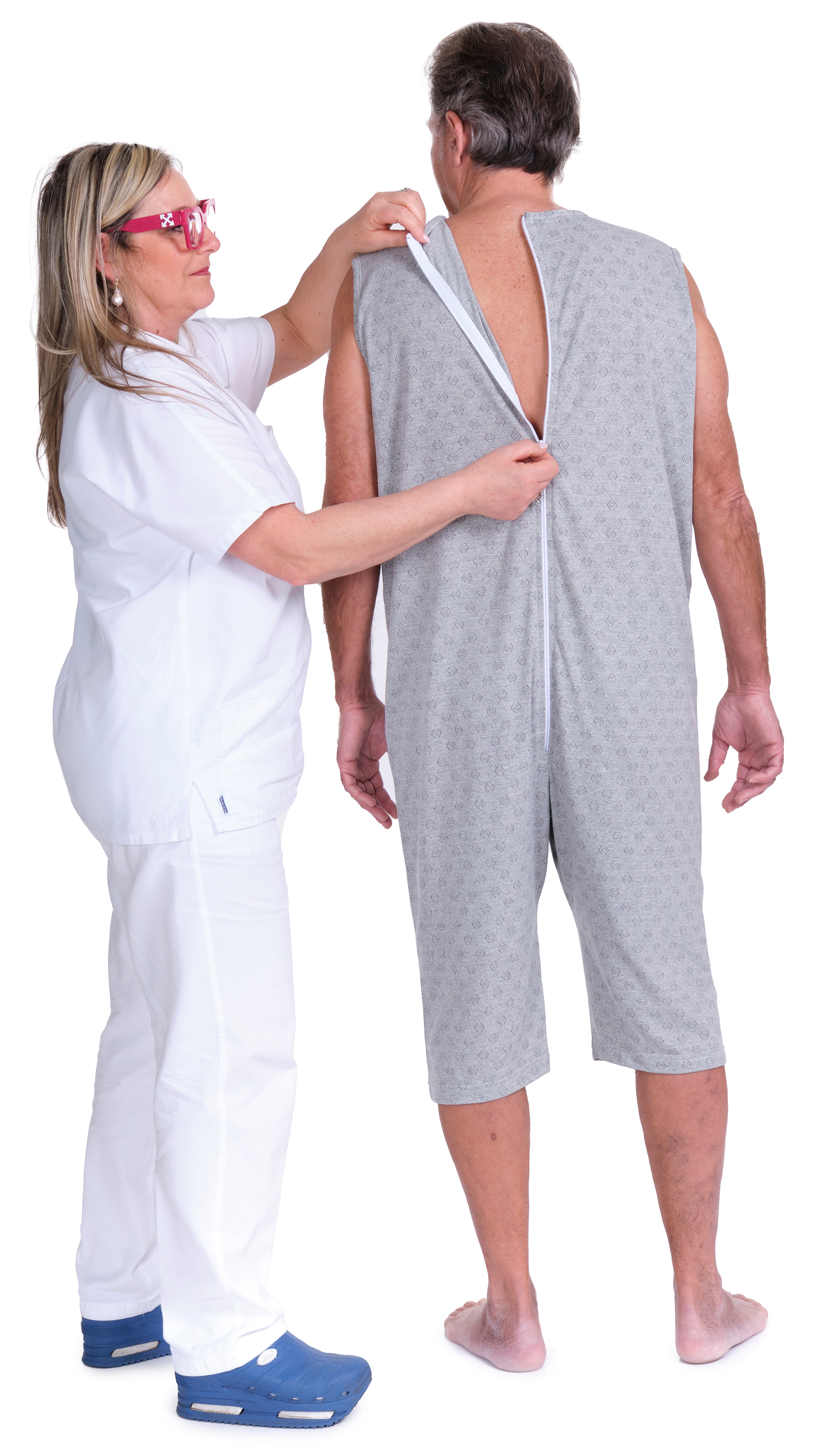 Sleeveless Medical pyjamas with shorts, 1 zip/fastener at the back, cotton/polyester blend - 9008/7