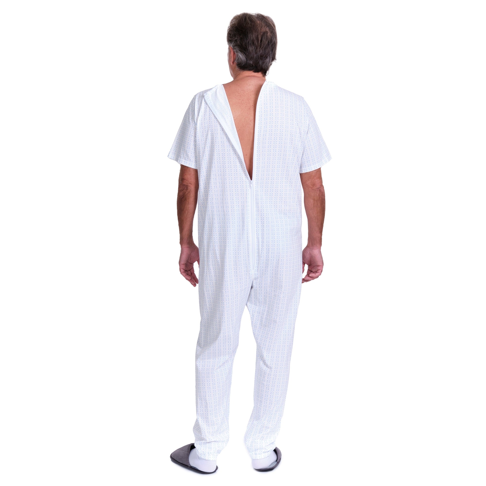 Summer Adaptive Pyjamas Anti Strip – Model 9012/4 – Short Sleeve 100% Cotton – Back Zipper + Double Leg Zips – Alzheimer & Incontinence Care