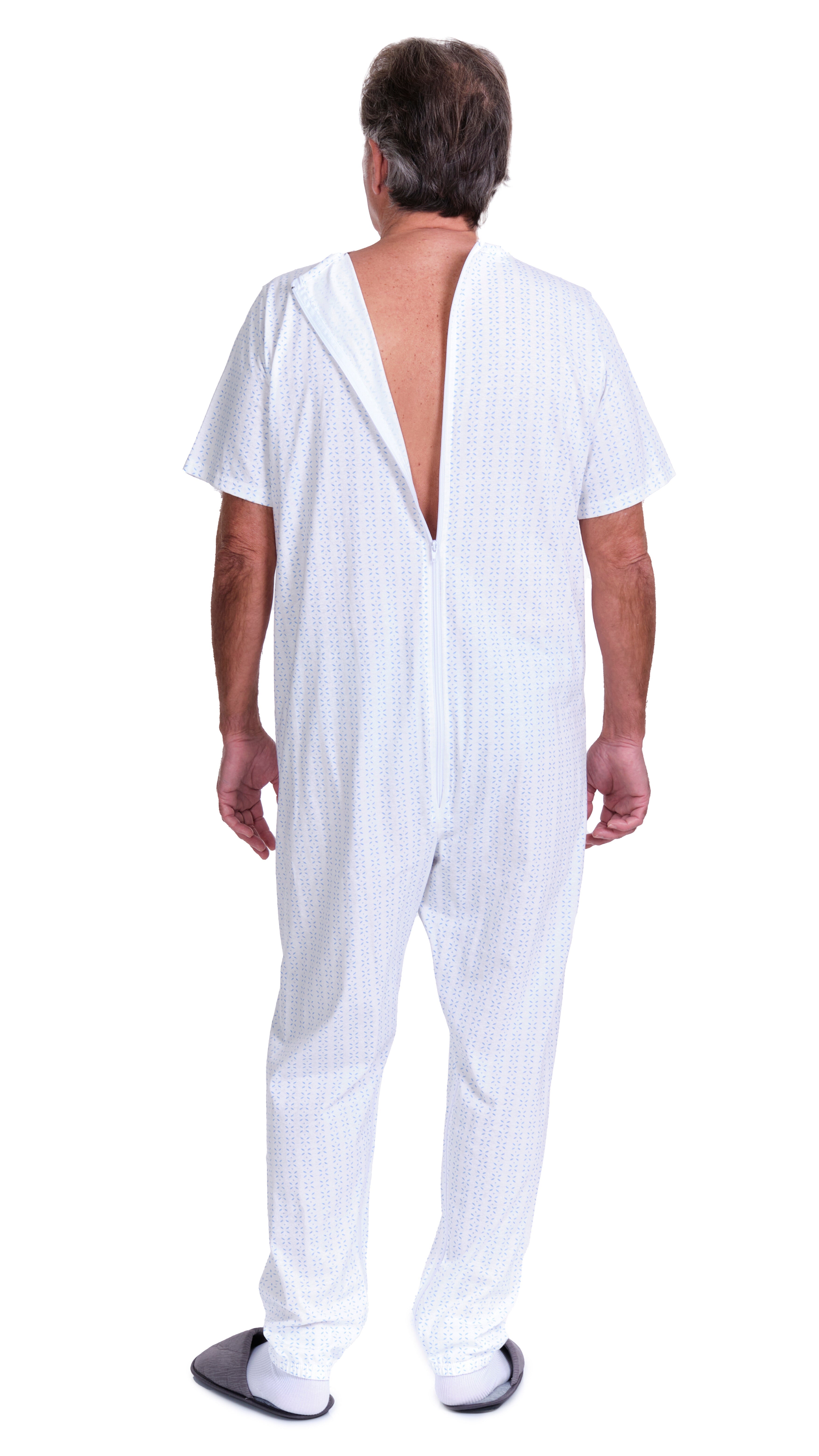 Summer Adaptive Pyjamas Anti Strip – Model 9012/4 – Short Sleeve 100% Cotton – Back Zipper + Double Leg Zips – Alzheimer & Incontinence Care