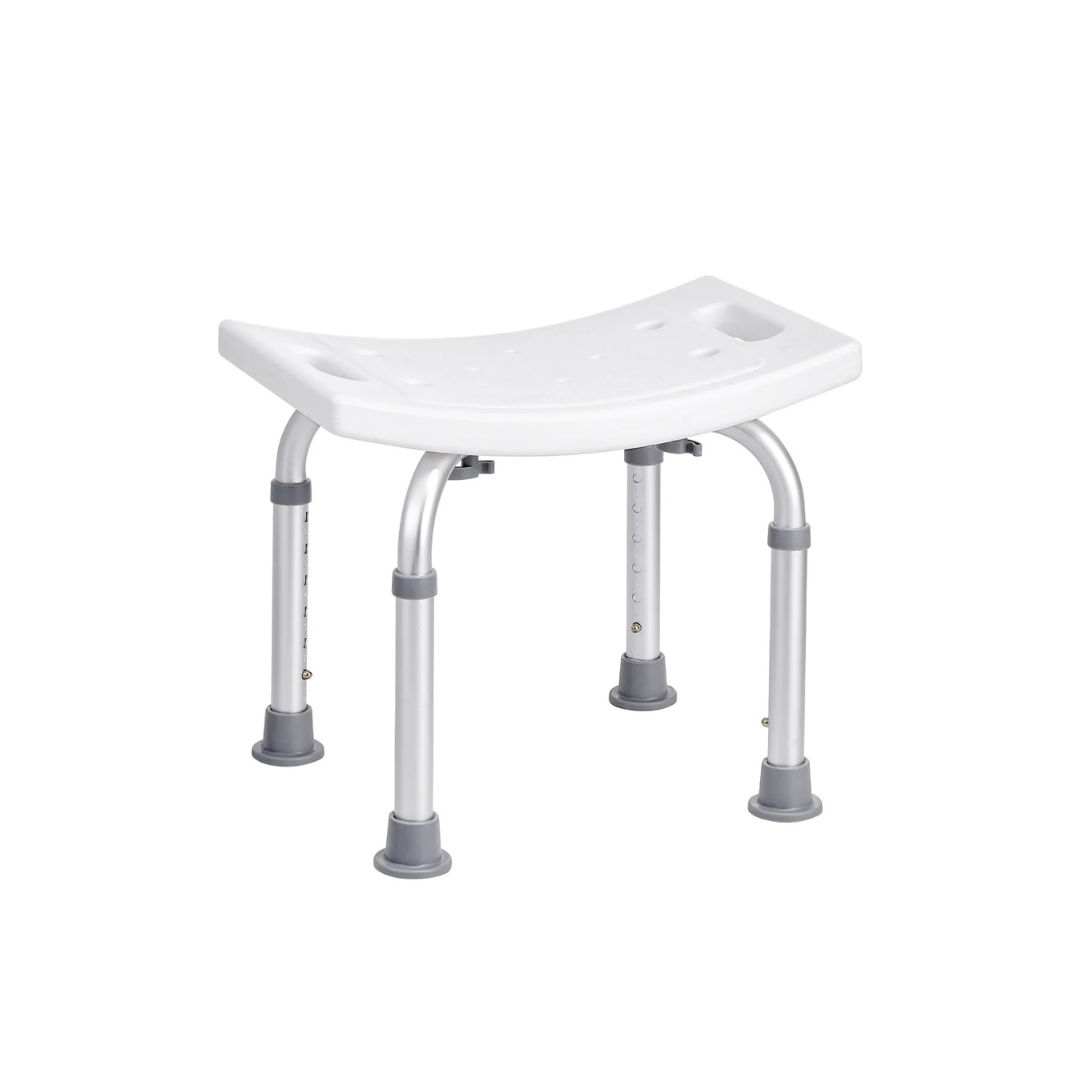 Shower Stool — Adjustable Height (40–60 cm), Anti-Rust Aluminum, Non-Slip Rubber Feet, U-Shaped Ergonomic Seat