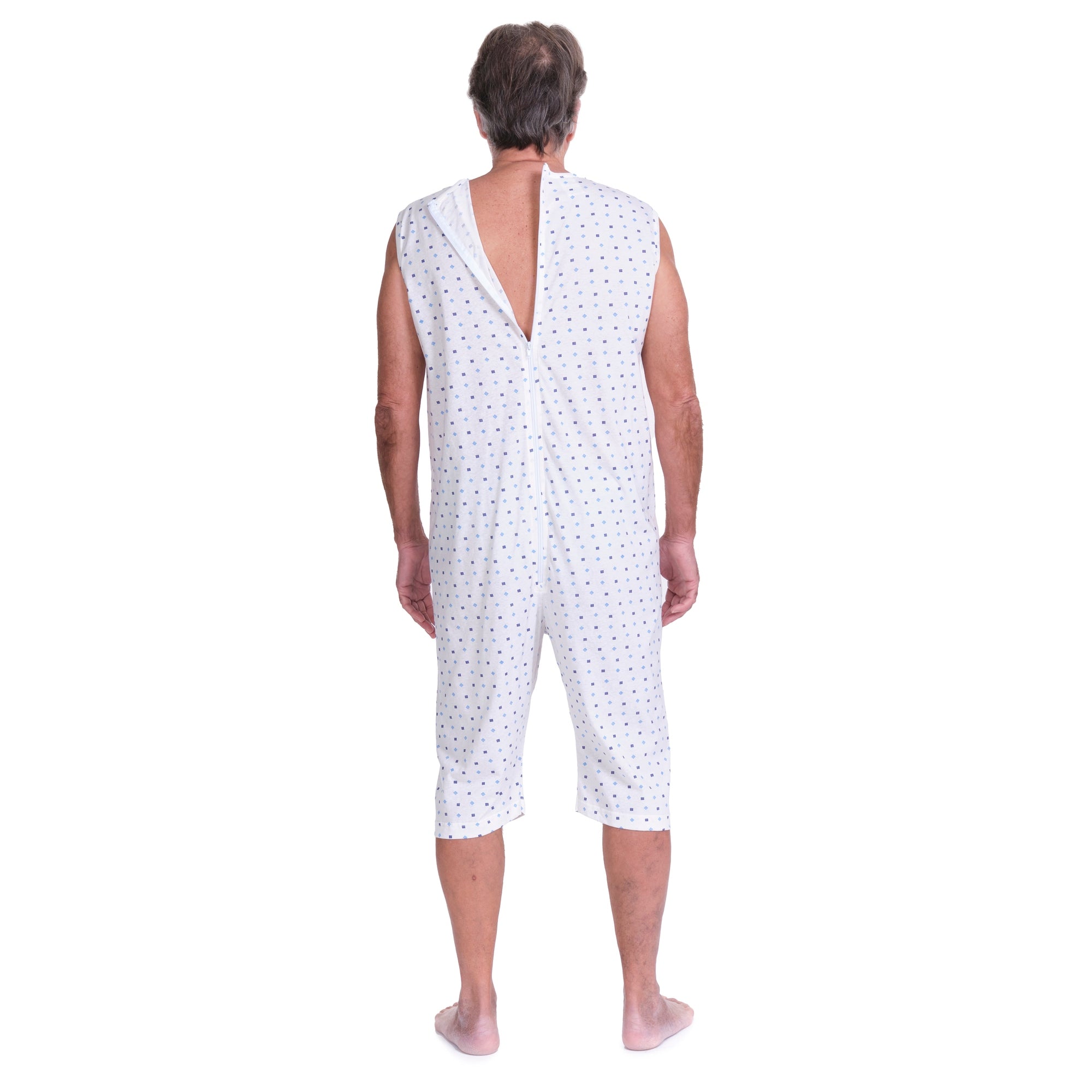 Adaptive Summer Pyjamas – Model 9012/7 – Sleeveless & Shorts – 100% Cotton – Back Zipper – Alzheimer & Incontinence Care – Made in Italy