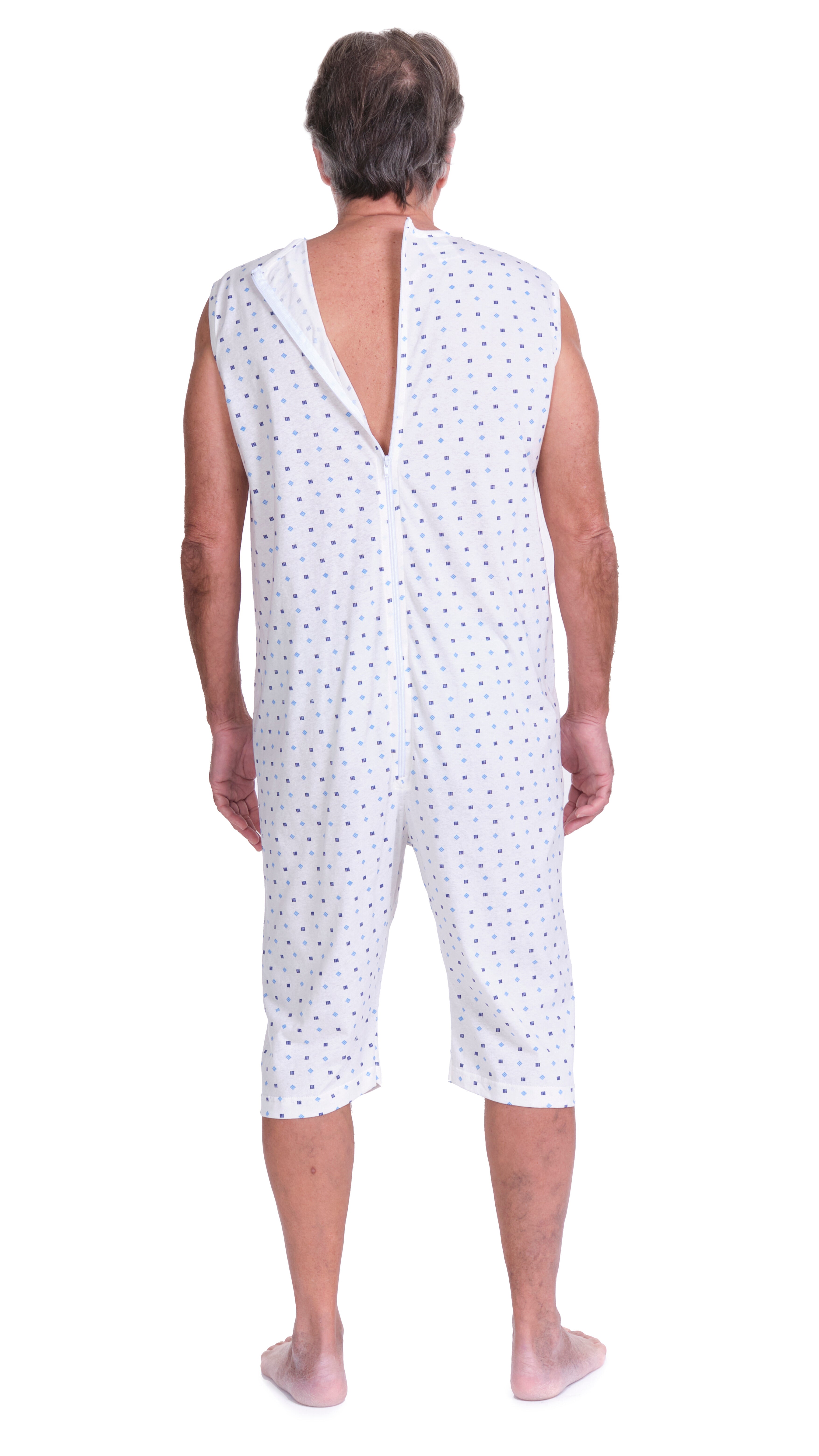 Adaptive Summer Pyjamas – Model 9012/7 – Sleeveless & Shorts – 100% Cotton – Back Zipper – Alzheimer & Incontinence Care – Made in Italy