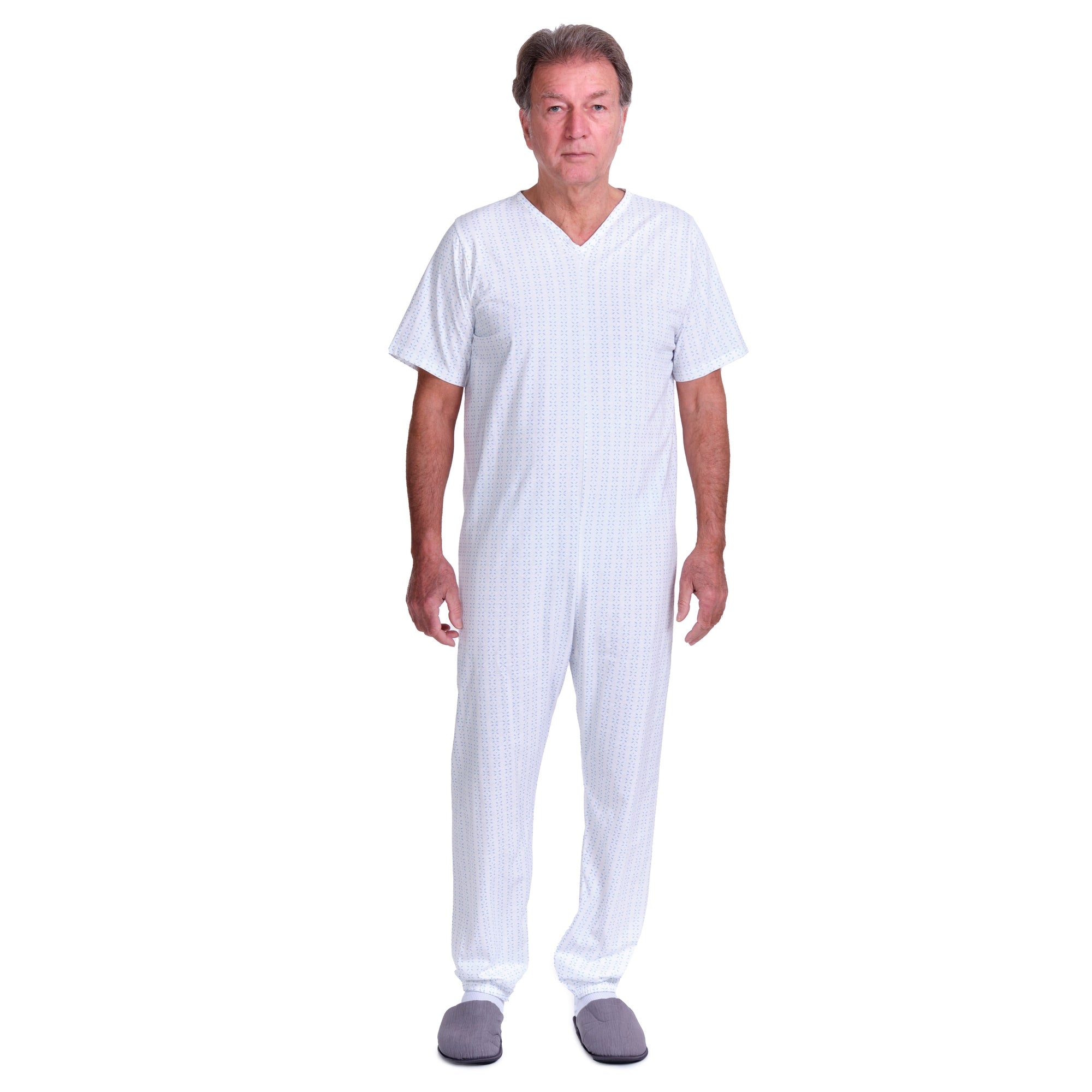 Summer Adaptive Pyjamas Anti Strip – Model 9012/4 – Short Sleeve 100% Cotton – Back Zipper + Double Leg Zips – Alzheimer & Incontinence Care