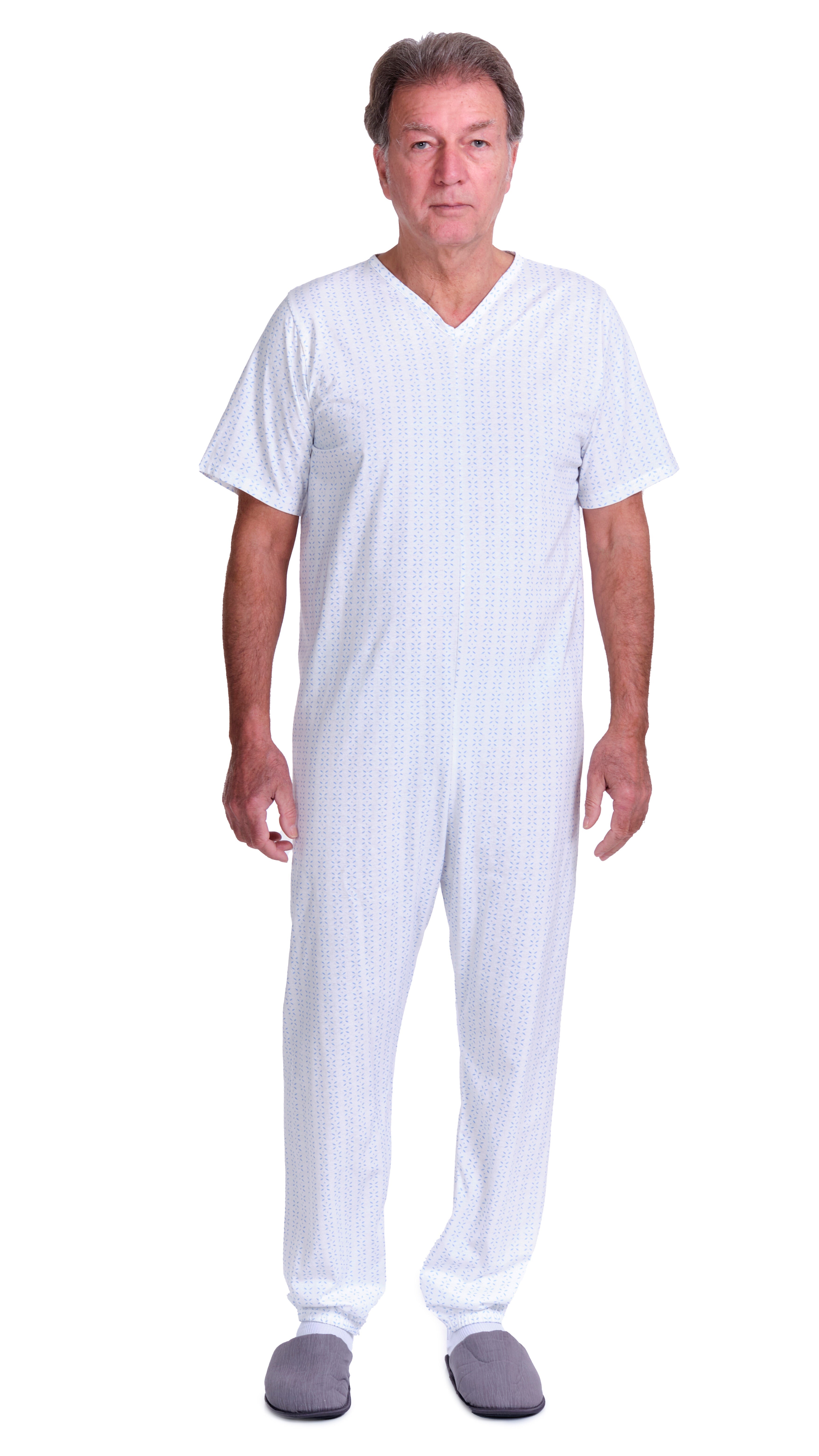 Summer Adaptive Pyjamas Anti Strip – Model 9012/4 – Short Sleeve 100% Cotton – Back Zipper + Double Leg Zips – Alzheimer & Incontinence Care