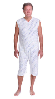 Adaptive Summer Pyjamas – Model 9012/7 – Sleeveless & Shorts – 100% Cotton – Back Zipper – Alzheimer & Incontinence Care – Made in Italy
