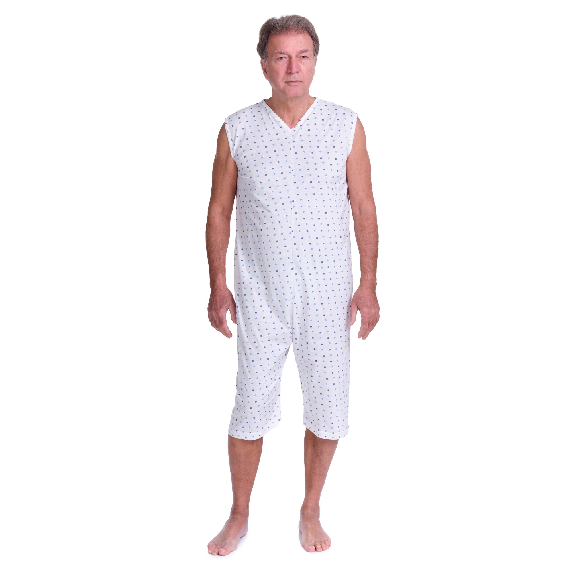 Adaptive Summer Pyjamas – Model 9012/7 – Sleeveless & Shorts – 100% Cotton – Back Zipper – Alzheimer & Incontinence Care – Made in Italy