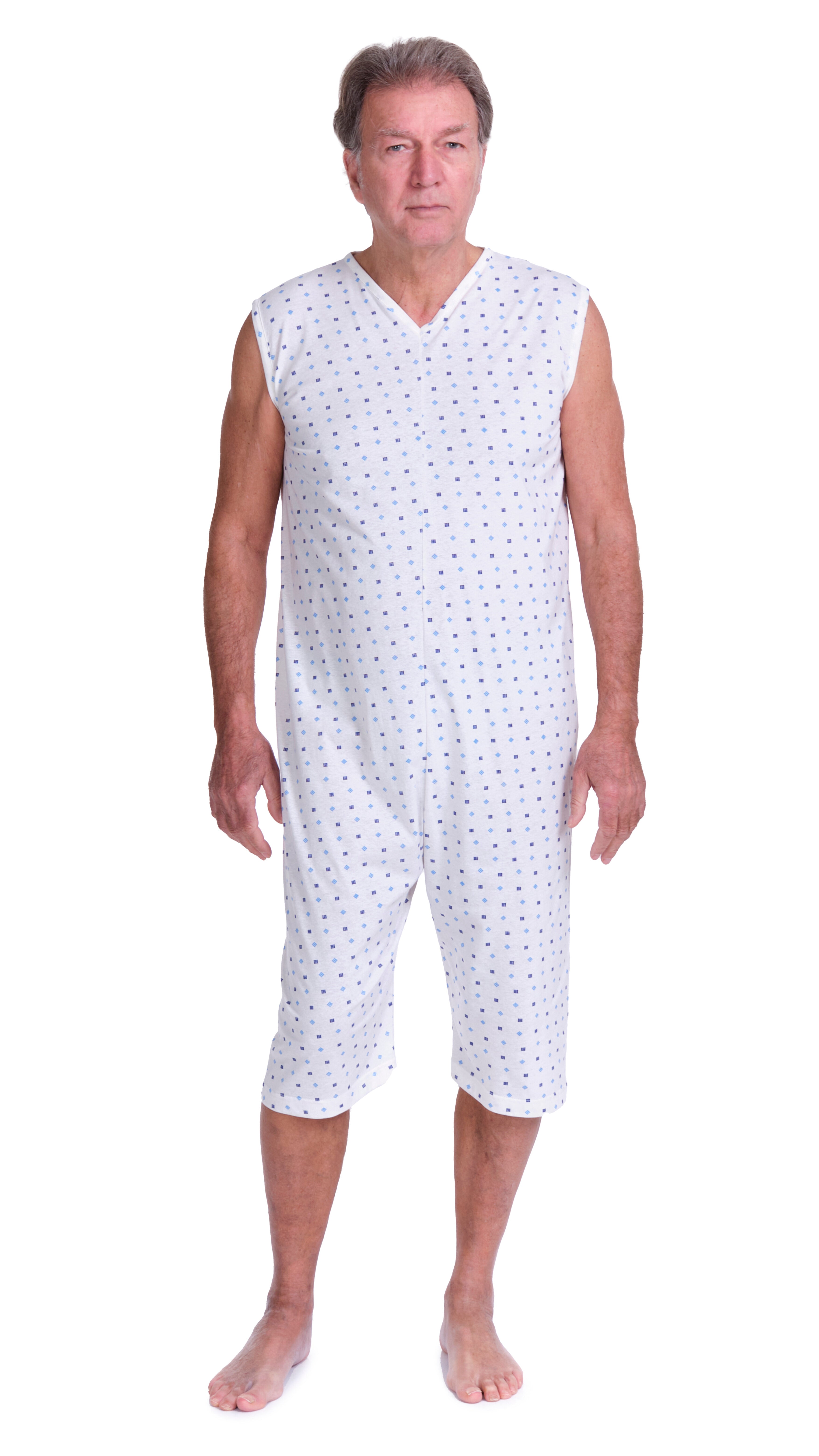 Adaptive Summer Pyjamas – Model 9012/7 – Sleeveless & Shorts – 100% Cotton – Back Zipper – Alzheimer & Incontinence Care – Made in Italy