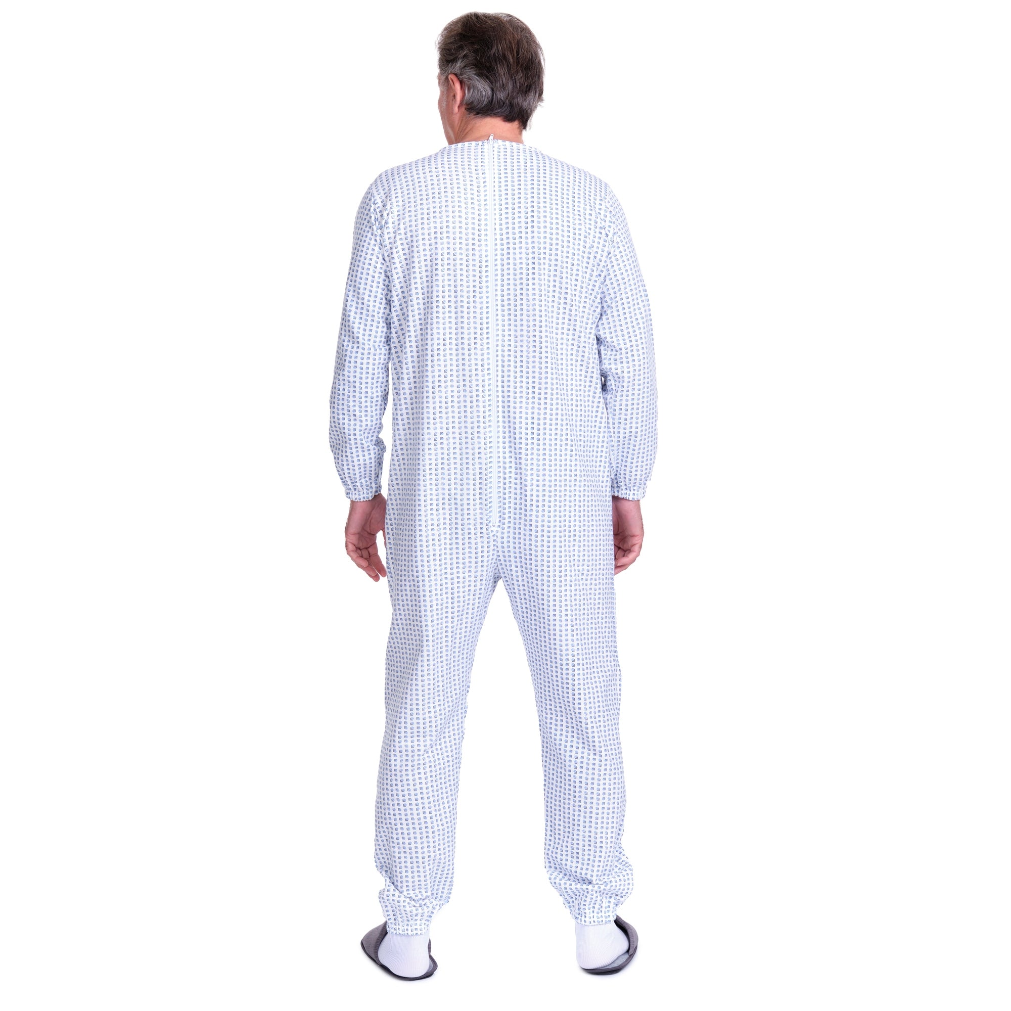 Winter Fleece Pyjama Suit with Back Fastening, Single Colour, 100% Cotton - 9012-F - Alzheimer and Dementia