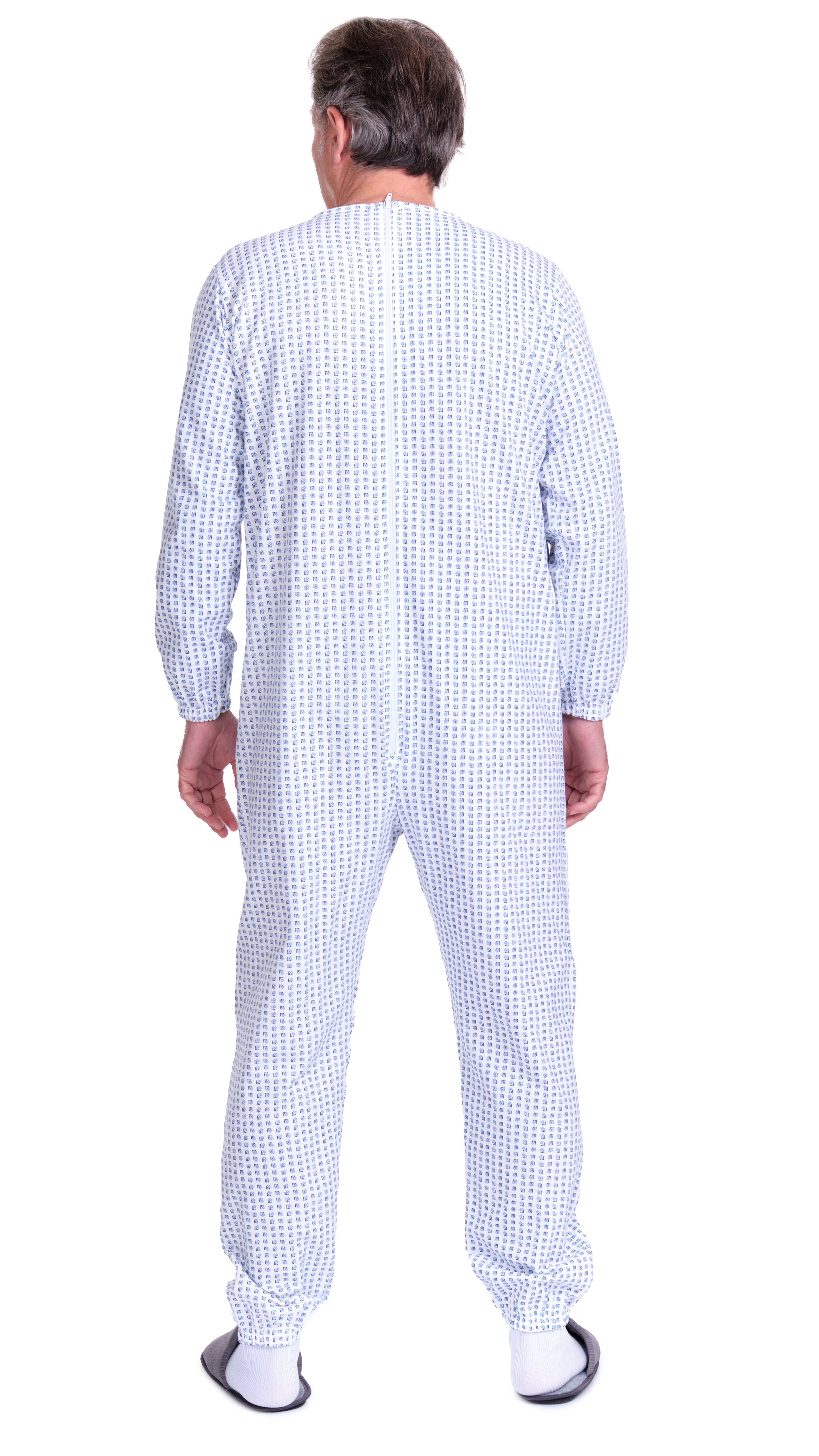 Winter Fleece Pyjama Suit with Back Fastening, Single Colour, 100% Cotton - 9012-F - Alzheimer and Dementia
