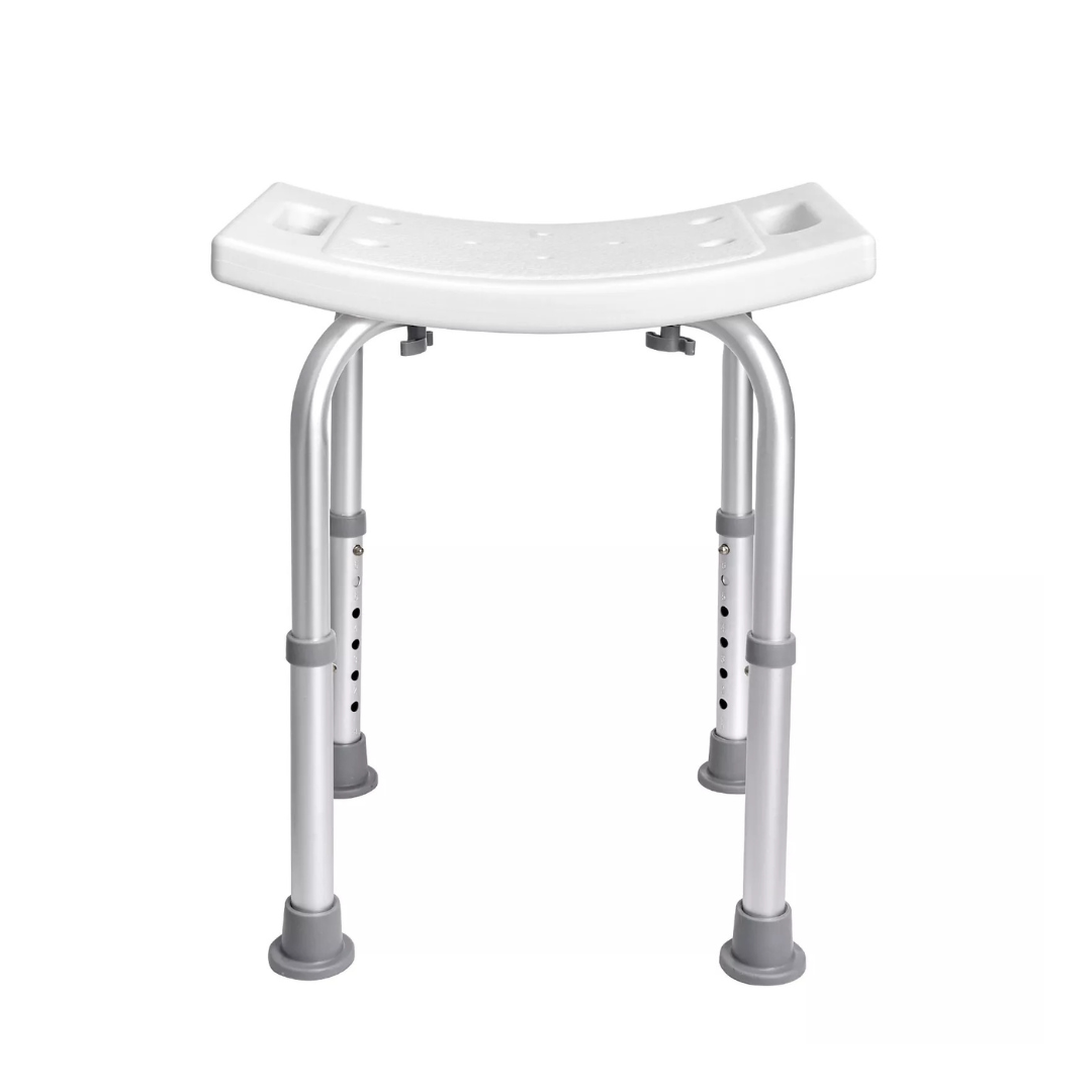 Shower Stool — Adjustable Height (40–60 cm), Anti-Rust Aluminum, Non-Slip Rubber Feet, U-Shaped Ergonomic Seat