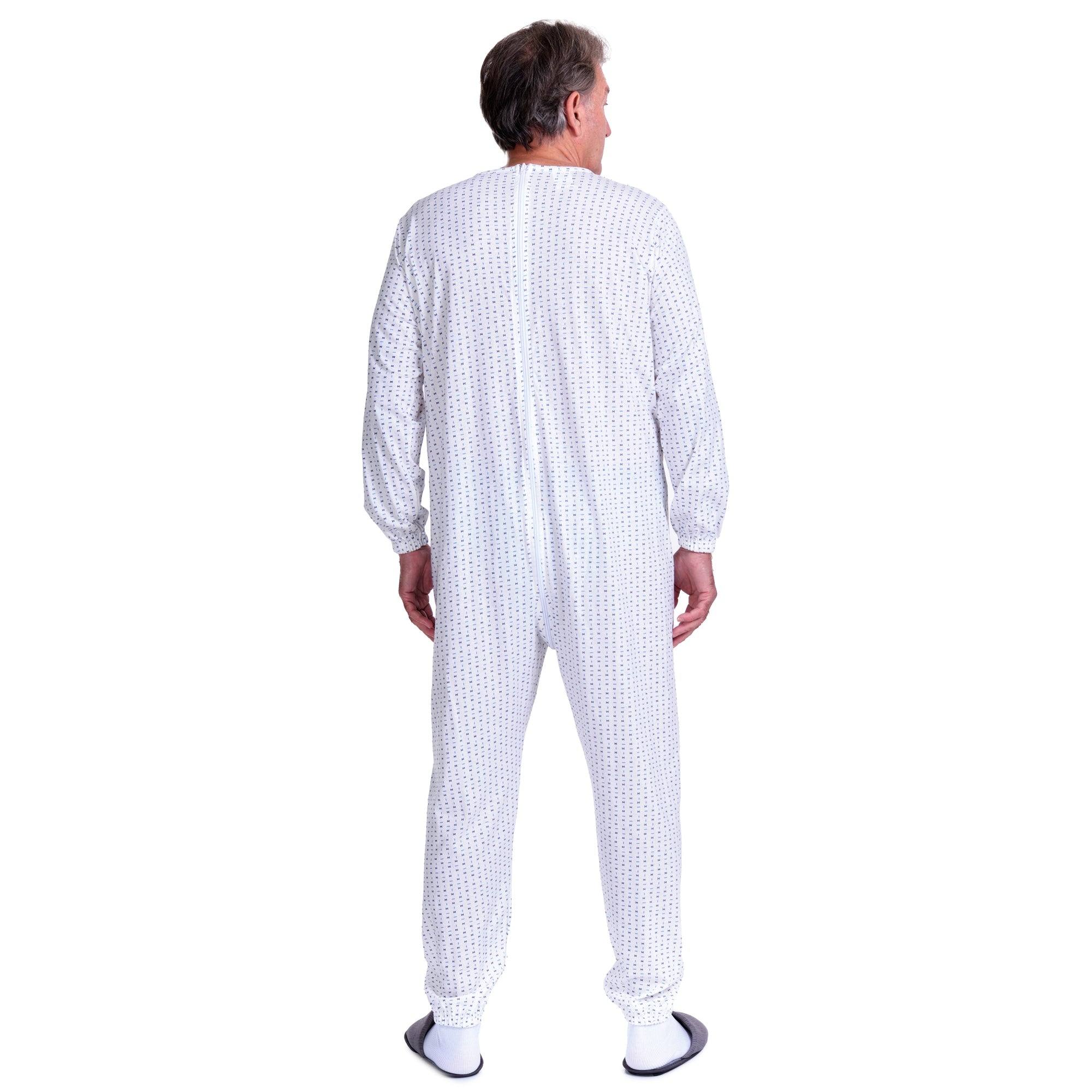 Adaptive Pyjamas – Model 9017 – Long Sleeve 100% Cotton Jumpsuit – Back Zipper – Elderly, Incontinence & Alzheimer Care – Made in Italy