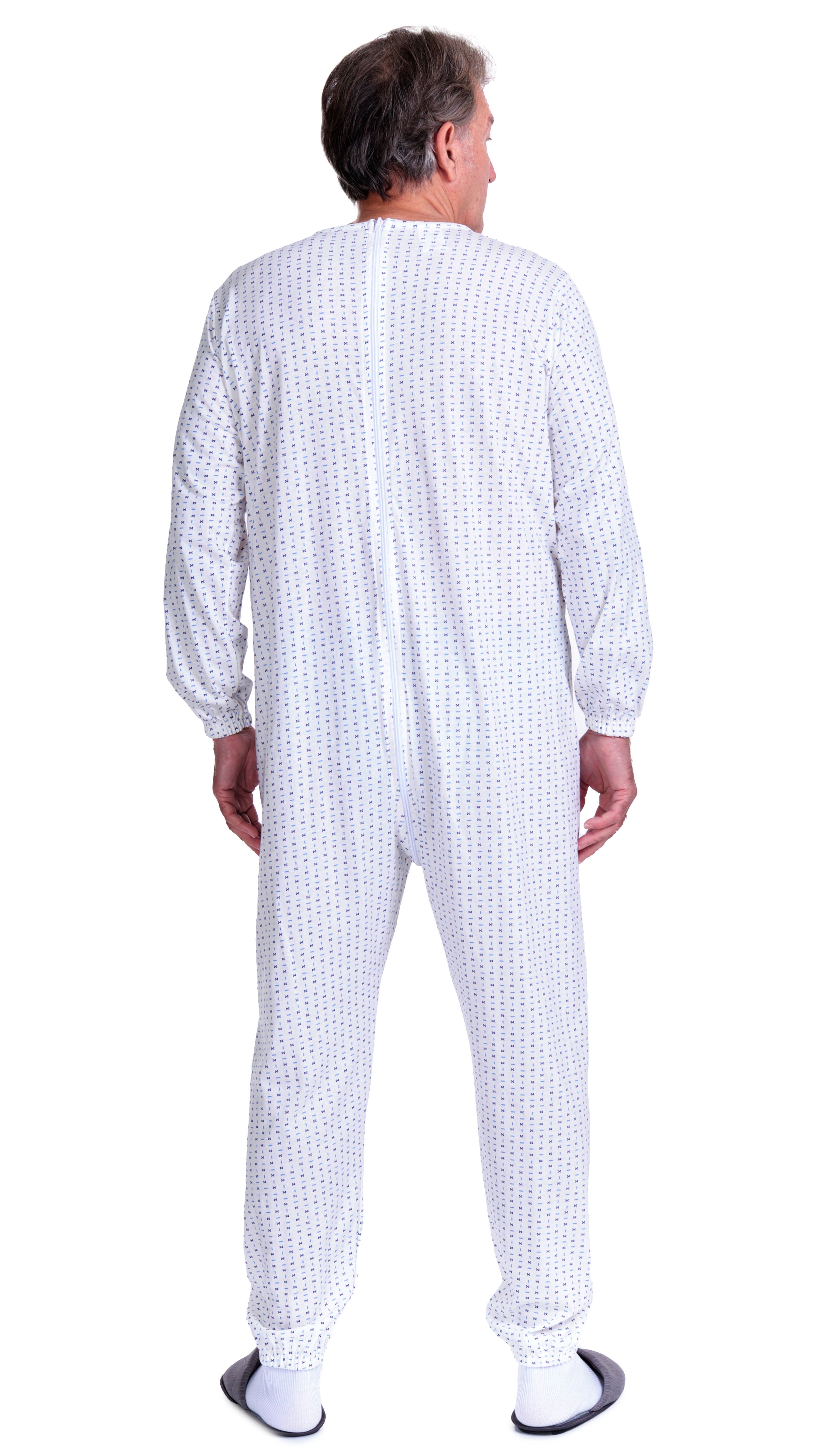 Adaptive Pyjamas – Model 9017 – Long Sleeve 100% Cotton Jumpsuit – Back Zipper – Elderly, Incontinence & Alzheimer Care – Made in Italy
