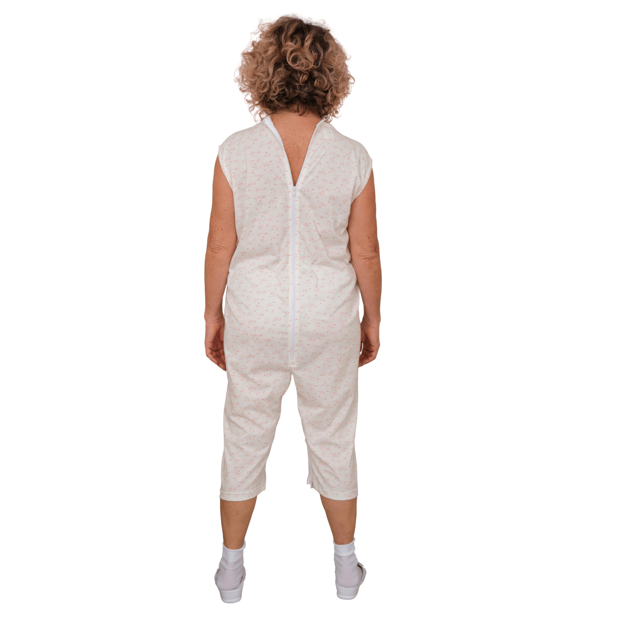 Adaptive Summer Pyjamas – Model 9012/8 – Sleeveless & Shorts – 100% Cotton – Back & Inner Leg Zippers – Alzheimer & Incontinence Care – Made in Italy