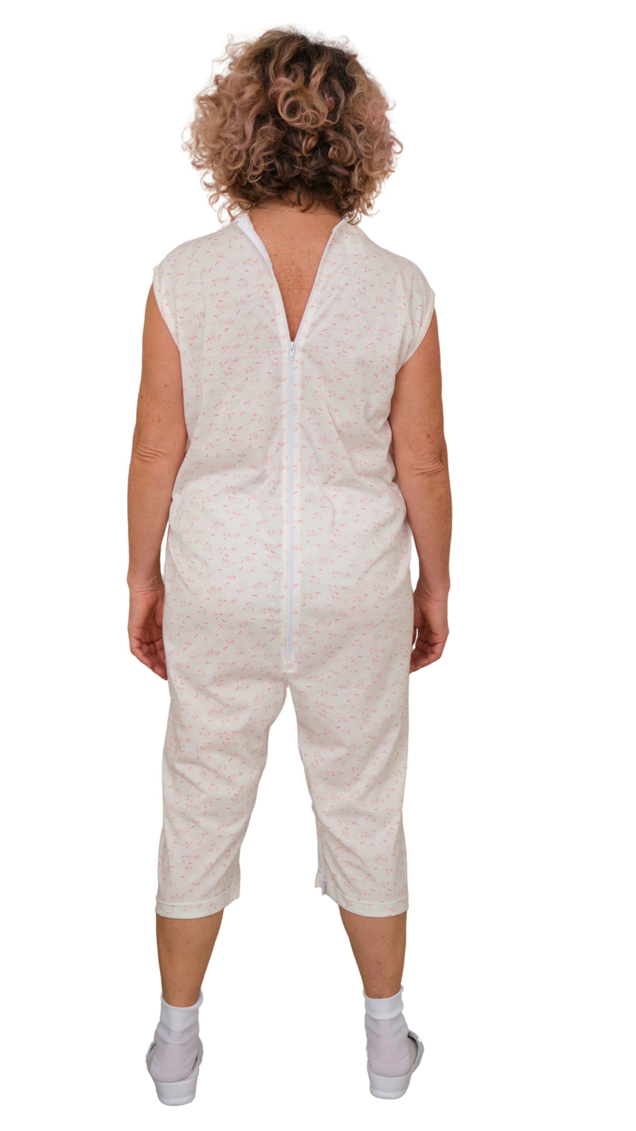 Adaptive Summer Pyjamas – Model 9012/8 – Sleeveless & Shorts – 100% Cotton – Back & Inner Leg Zippers – Alzheimer & Incontinence Care – Made in Italy