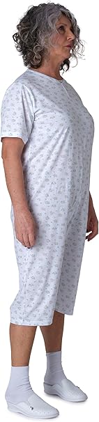 Adaptive Back-Zip Short Sleeve Jumpsuit — 100% Cotton, Elderly Care Pyjama for Incontinence & Dementia - 9017 MC PC