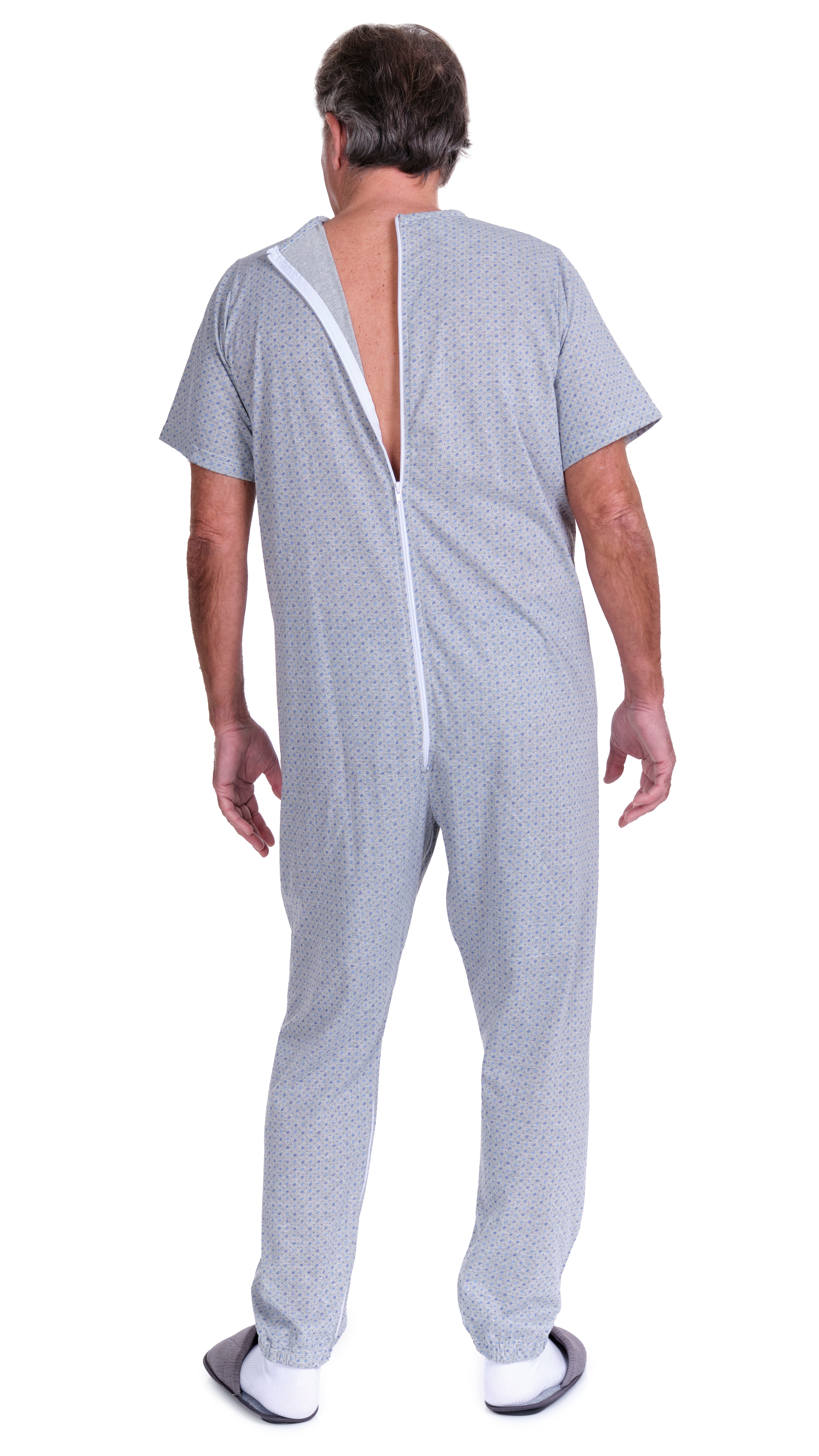 Geriatric Pyjamas Short-sleeved with Zips Inside the Legs, Cotton and Polyester - 9008/4